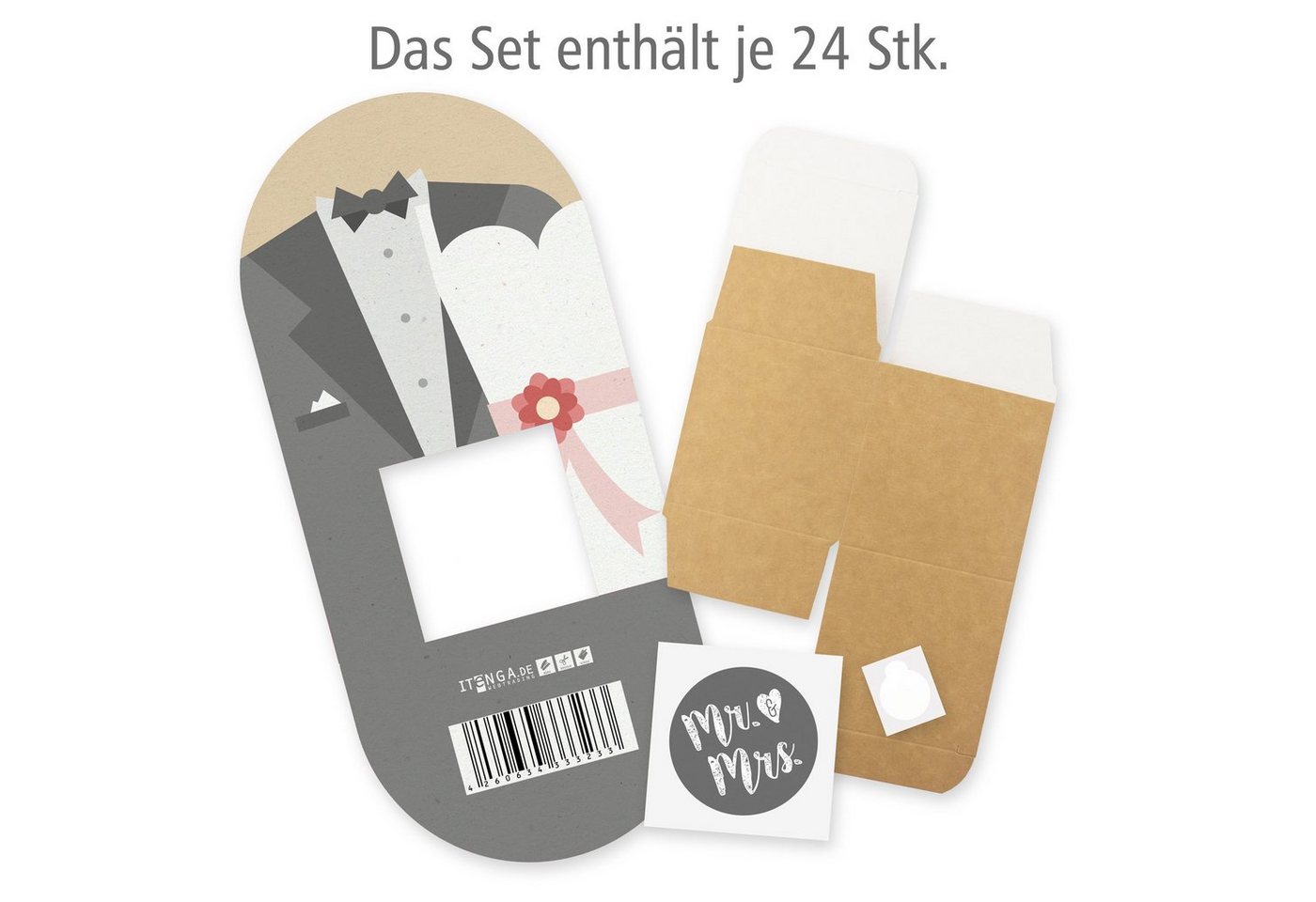 Thumbnail - itenga Streudeko itenga 24 x Tischdeko Gastgeschenke Aufsteller "Mr. & Mrs." mit Sticke