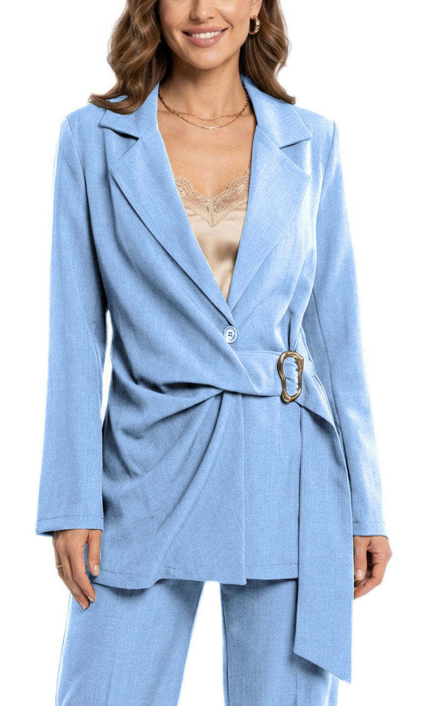 dy_mode Longblazer Damen Longblazer in Wickeloptik Taillierter Business Blazer in Unifarbe, Tailliert in Wickeloptik