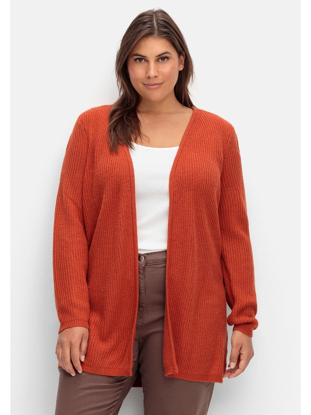 Sheego in Rippstrick Form, in Große verschlussloser Longstrickjacke Größen