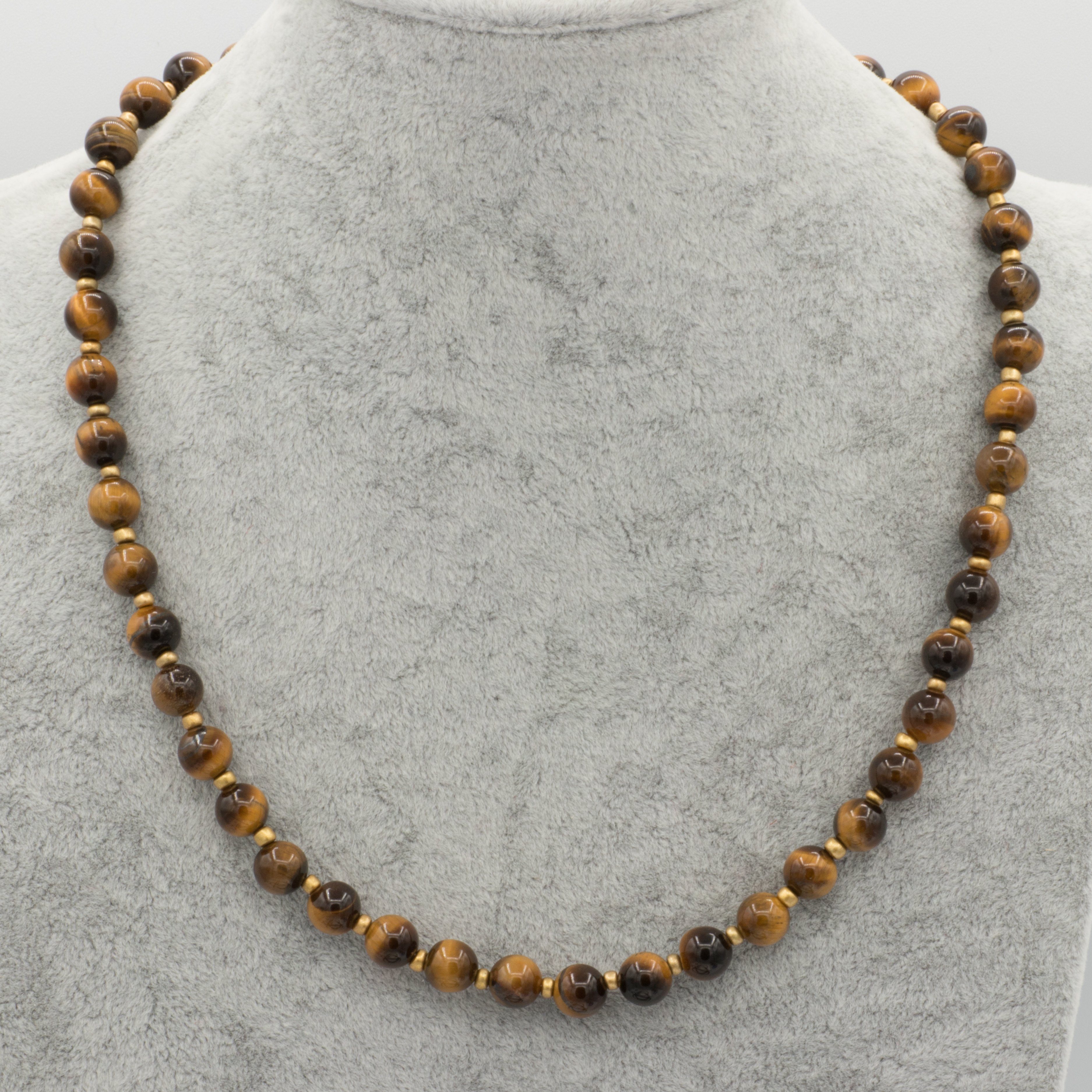 Bella Carina Perlenkette Kette mit Tigerauge Perlen und kleinen goldfarbene günstig online kaufen