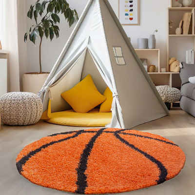 Kinderteppich Basketball Design, Carpettex, Rund, Höhe: 30 mm, Kinder Teppich Fußball-Form Kinderzimmer versch.farben und größen