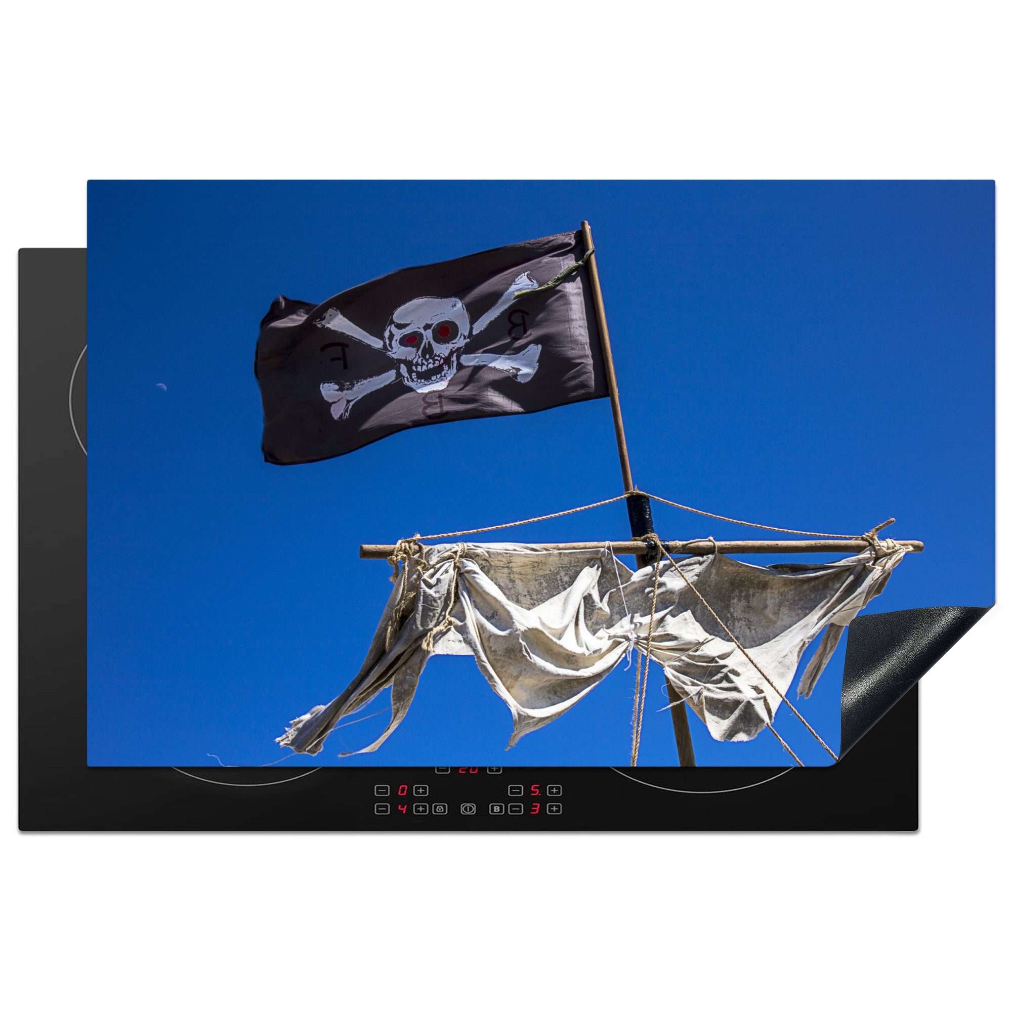 MuchoWow Herdblende-/Abdeckplatte Piratenflagge am Mast, Vinyl, (1 tlg), 81x52 cm, Induktionskochfeld Schutz für die küche, Ceranfeldabdeckung