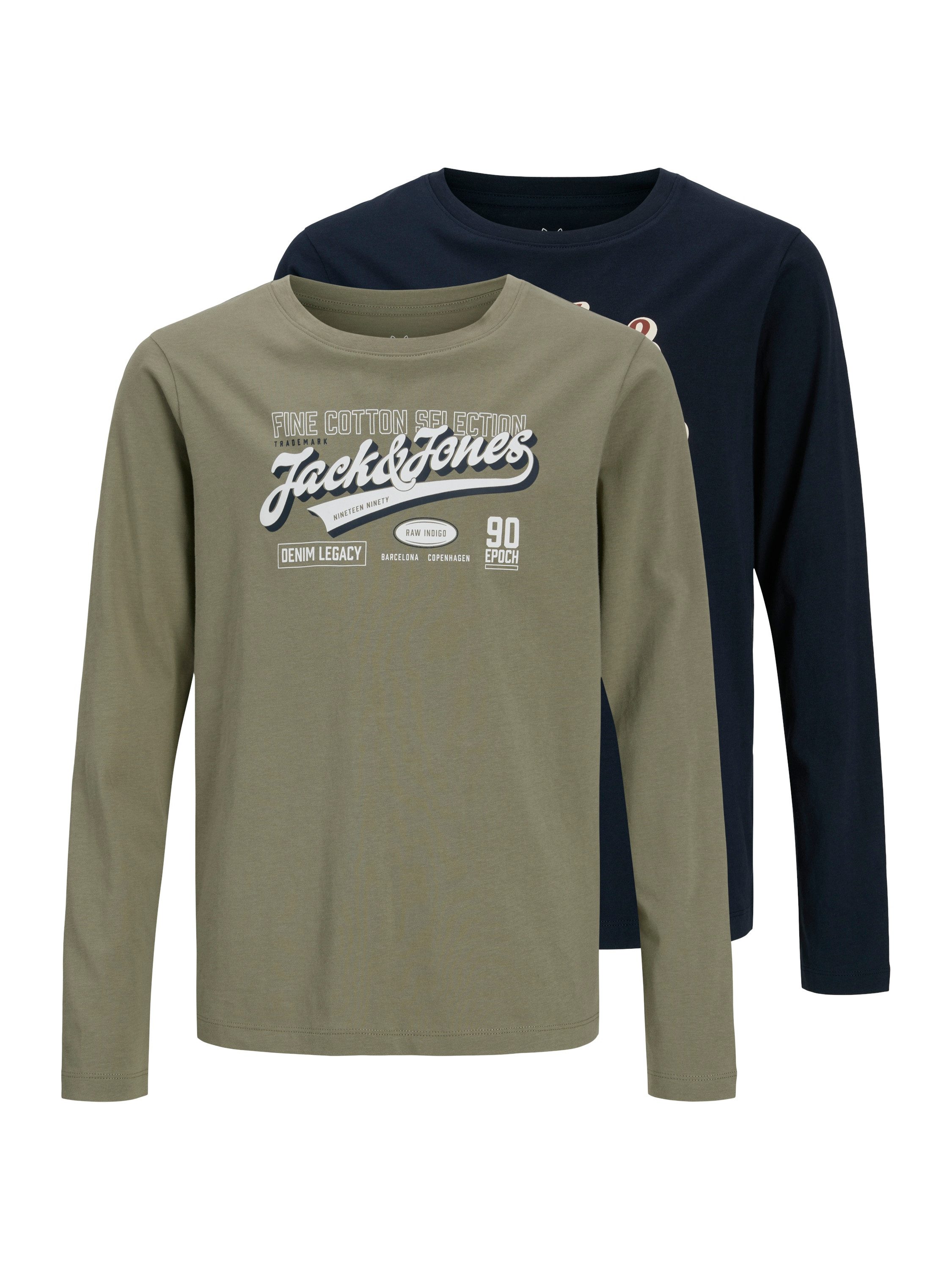 Jack & Jones Junior Langarmshirt JJELOGO TEE LS 2 COL AW26/25 2PK MP JNR (Packung, 2-tlg) Baumwolle, regular fit