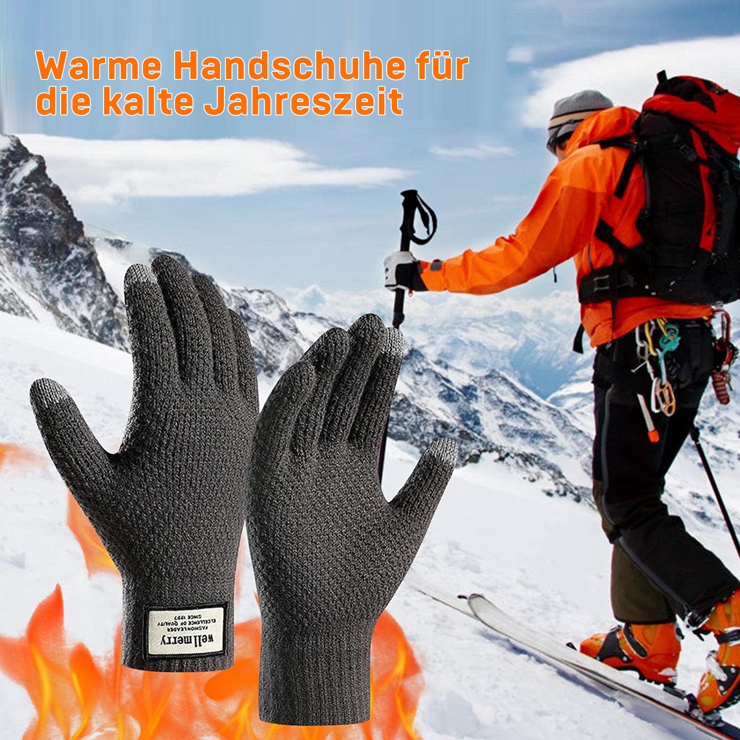 Alster Herz Alster Herz Winter Touchscreen Strickhandschuhe mit Handschuhe A0351 Futter, Schwarz