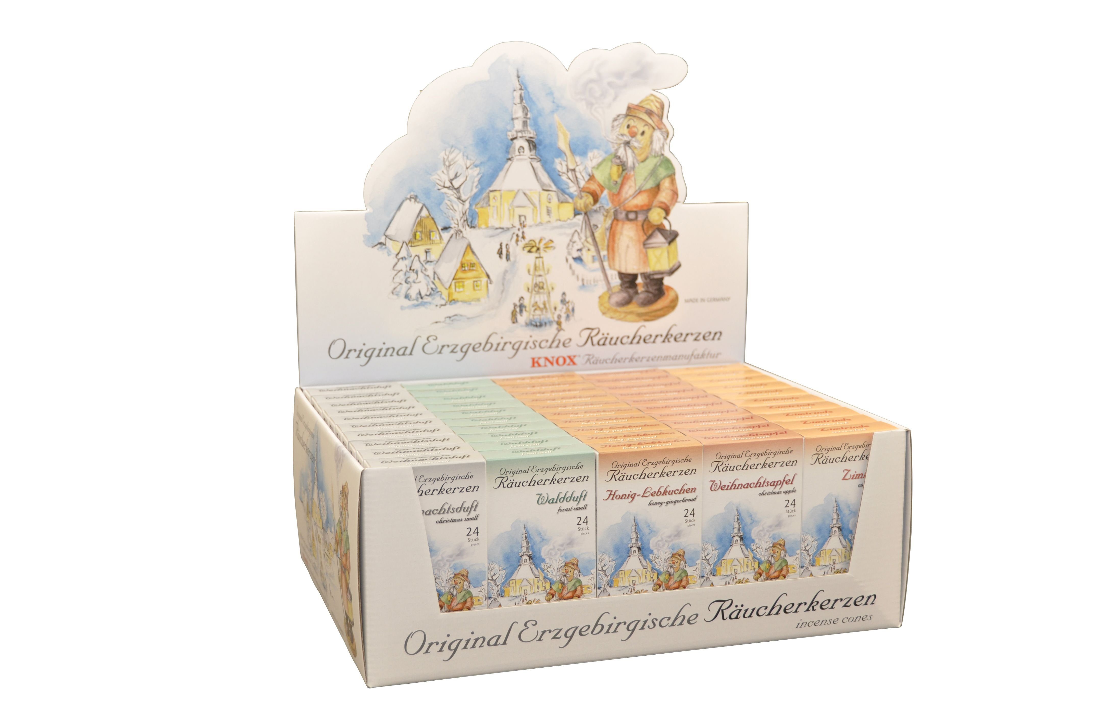 KWO Kunstgewerbe Werkstätten Räuchermännchen Zubehör Räucherkerzen Display mit 50 Packungen BxTxH= 34x25x13cm NEU