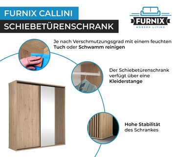 Furnix Schiebetürenschrank CALLINI C-15 Kleiderschrankmit Schiebetüren und Spiegel 14 Fächer, Kleiderstange, B199 x H217 x T60,2 cm