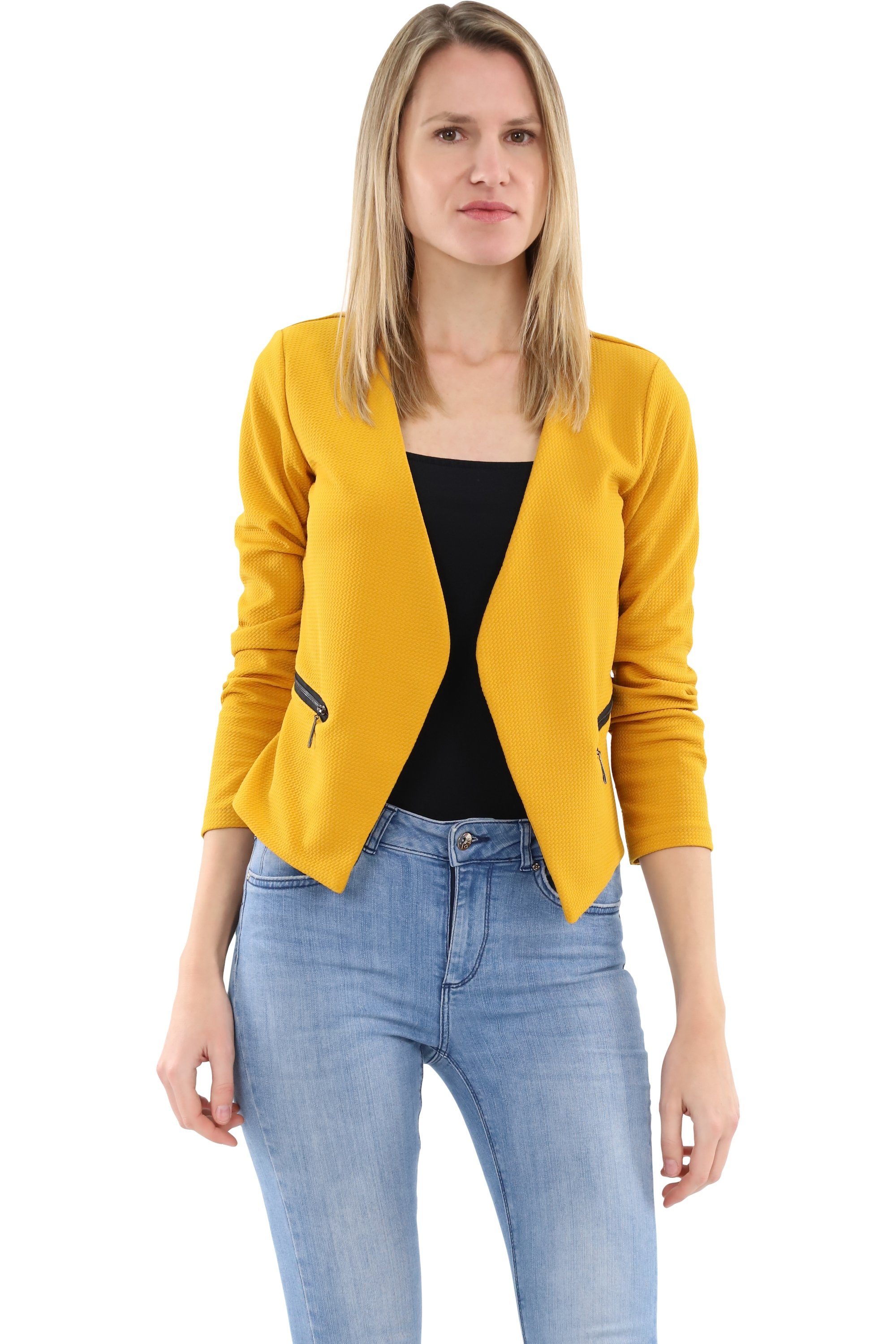 malito more than fashion Jackenblazer malito Damen Blazer ohne Kragen, Sakko im Basic Look, Kurzjacke mit Sweatblazer im Basic-Look
