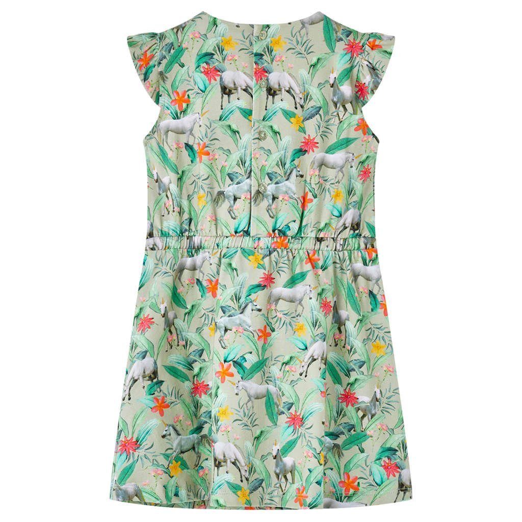 vidaXL A-Linien-Kleid Einhorn- mit Kinderkleid Flügelärmeln und Hellkhaki Pflanzen-Motiv 116