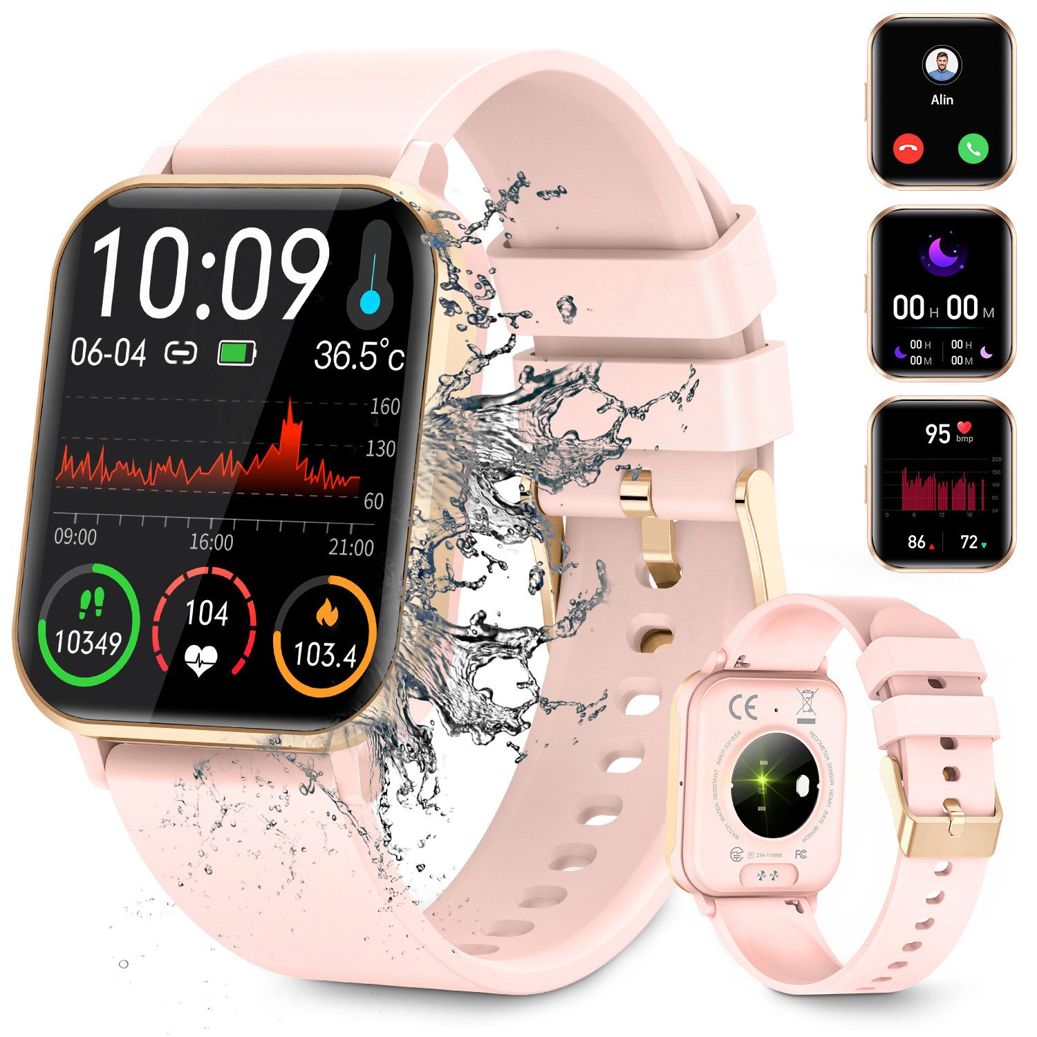 BRAIDOL Smartwatch Fitness Tracker Uhr für Damen Herren mit Telefonfunktion Smartwatch (Quadratischer cm/1,83''-Voll-Touch-Farbdisplay Zoll) mit Blutsauerstoff,Blutdruck,Herzfrequenz,Körpertemperaturmessung, Schrittzähler, Atemtraining, Musiksteuerung und Fernfotografie usw., IP68 wasserdichte Sportuhr mit mehr als 100+ Sportmodi,für Android IOS
