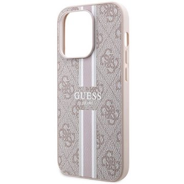 Guess Handyhülle Case iPhone 15 Pro Kunstleder rosa MagSafe kompatibel 6,1 Zoll, Kantenschutz