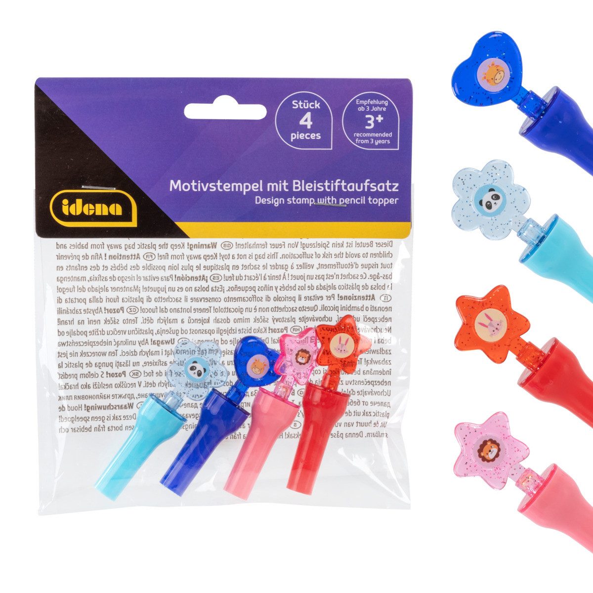 Idena Motivstempel mit Bleistiftaufsatz, 4 Stück Stempelfarbe