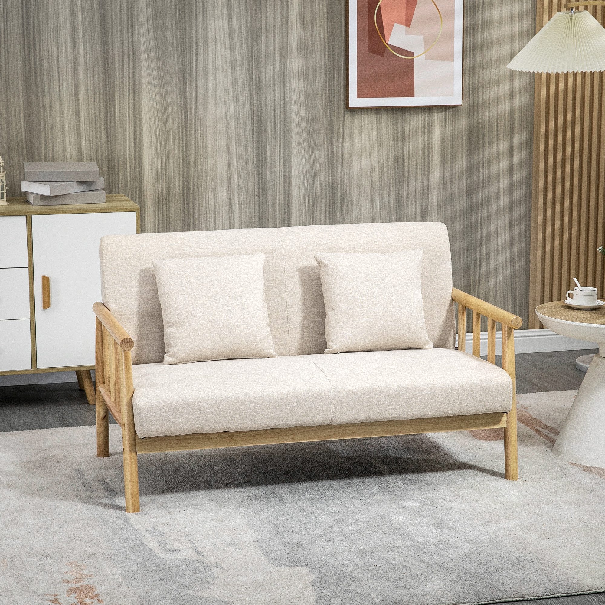 HOMCOM 2-Sitzer Couch mit 2 Lendenkissen, Gepolsterter Polstersofa, Sofa 1 Teile, für kleine Räume, Wohnzimmer, Schlafzimmer, Beige
