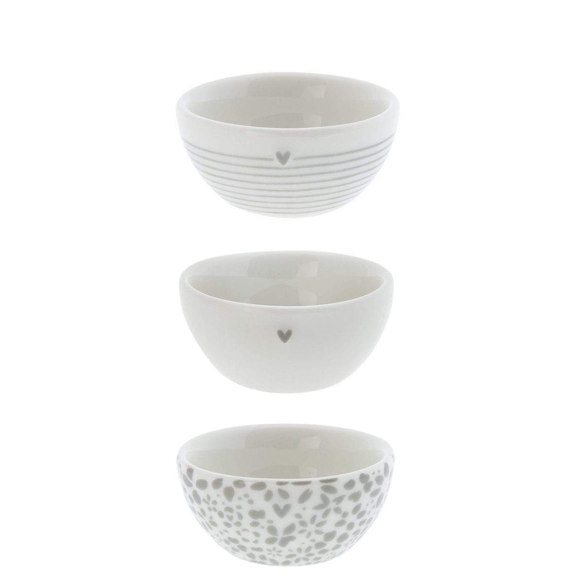 Mini weiß grau, (3-tlg) BC Bowl 3tlg. Dipschale Stripes & Flowers Set Bastion Keramik Heart Keramik, Collections small