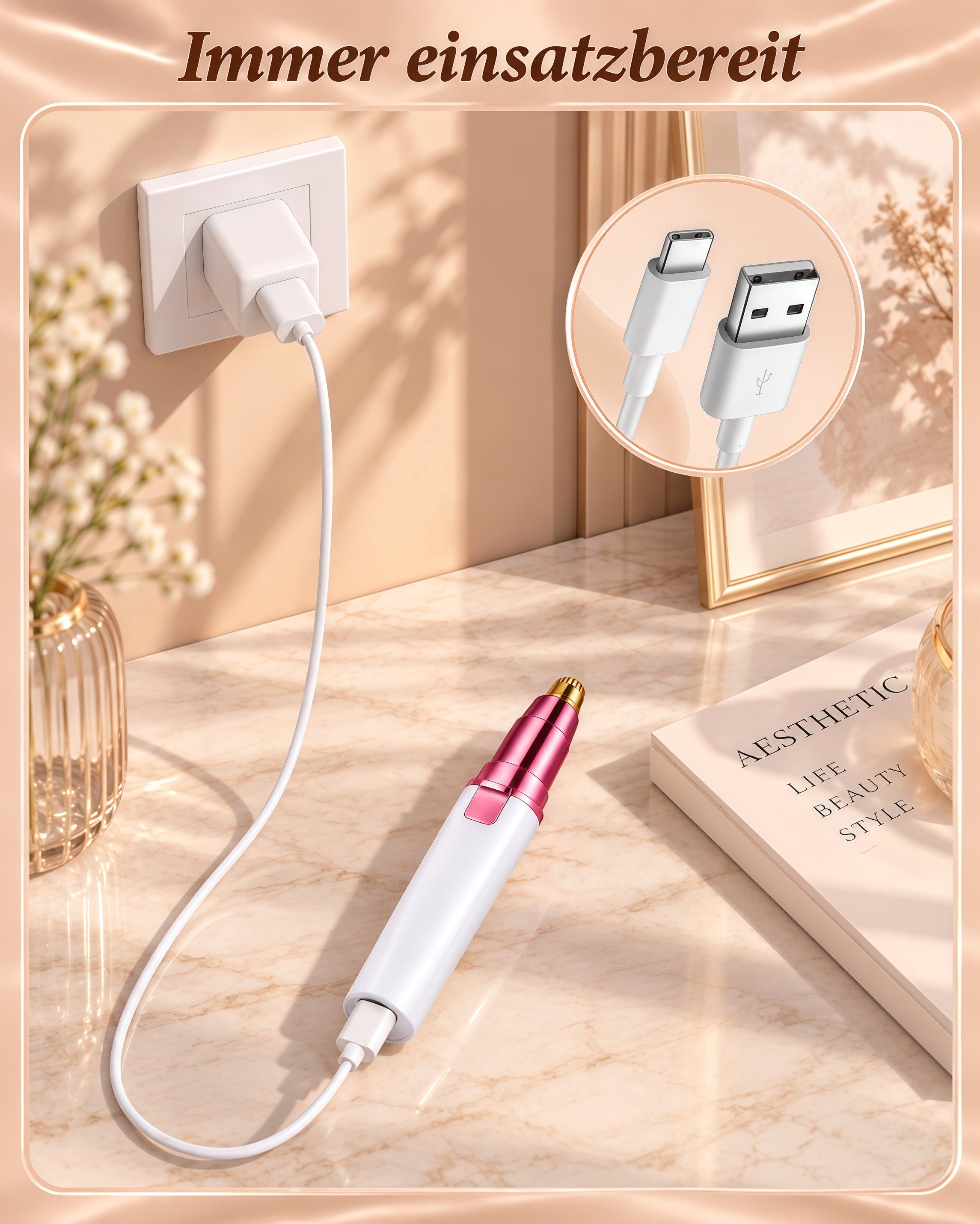 Fyrove Augenbrauentrimmer Augenbrauen Trimmer, Haarentferner-Set 2 in 1 USB, für Frauen, Schmerzfreie Augenbrauen Epilierer Damen, Für Körper Gesichtshaare Lipp – Bild 5 von 5