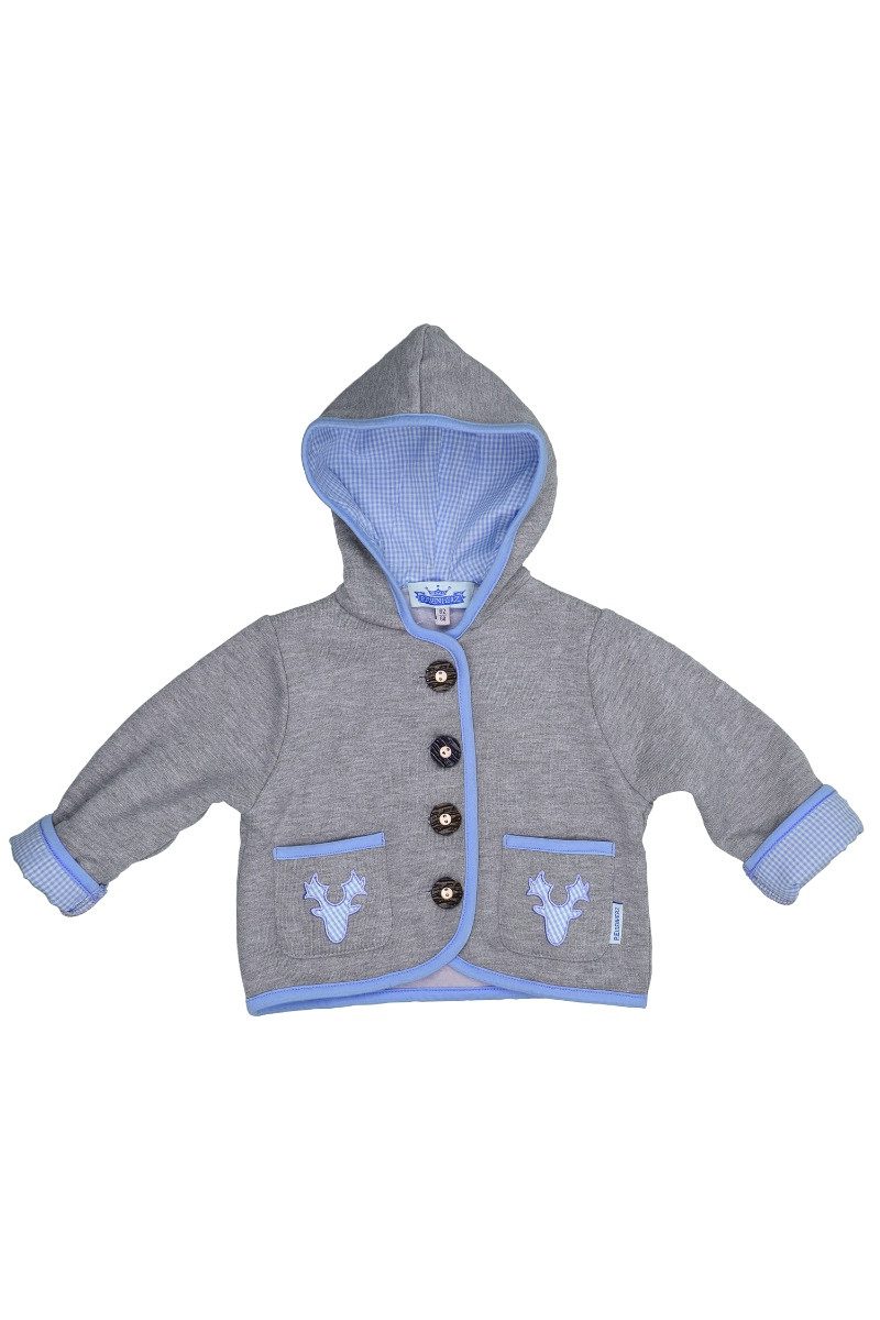 P.Eisenherz Trachtenkleid Baby Jacke - GEWEIH BUAM - grau/hellblau