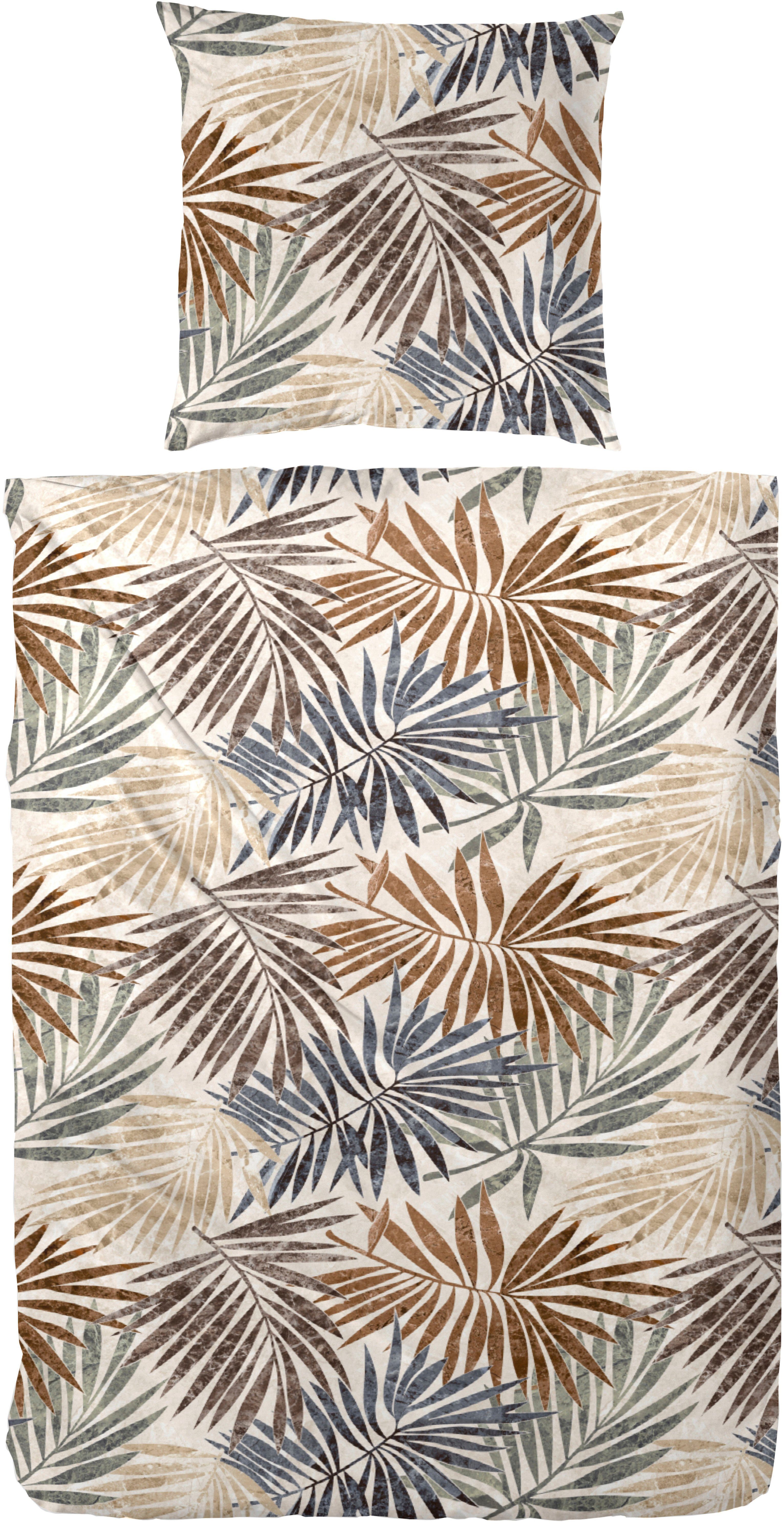 Primera Bettwäsche Mako-Satin Bettwäsche Palmeral, Mako-Satin, 2 teilig, mit beruhigenden Palmenblättern
