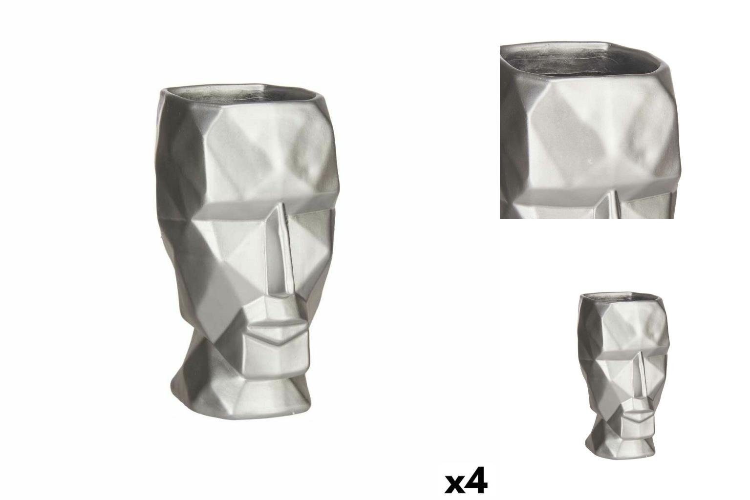 Gift Decor Dekovase Vase 3D Gesicht Silberfarben Polyesterharz 12 x 24,5 x 16 cm 4 Stück