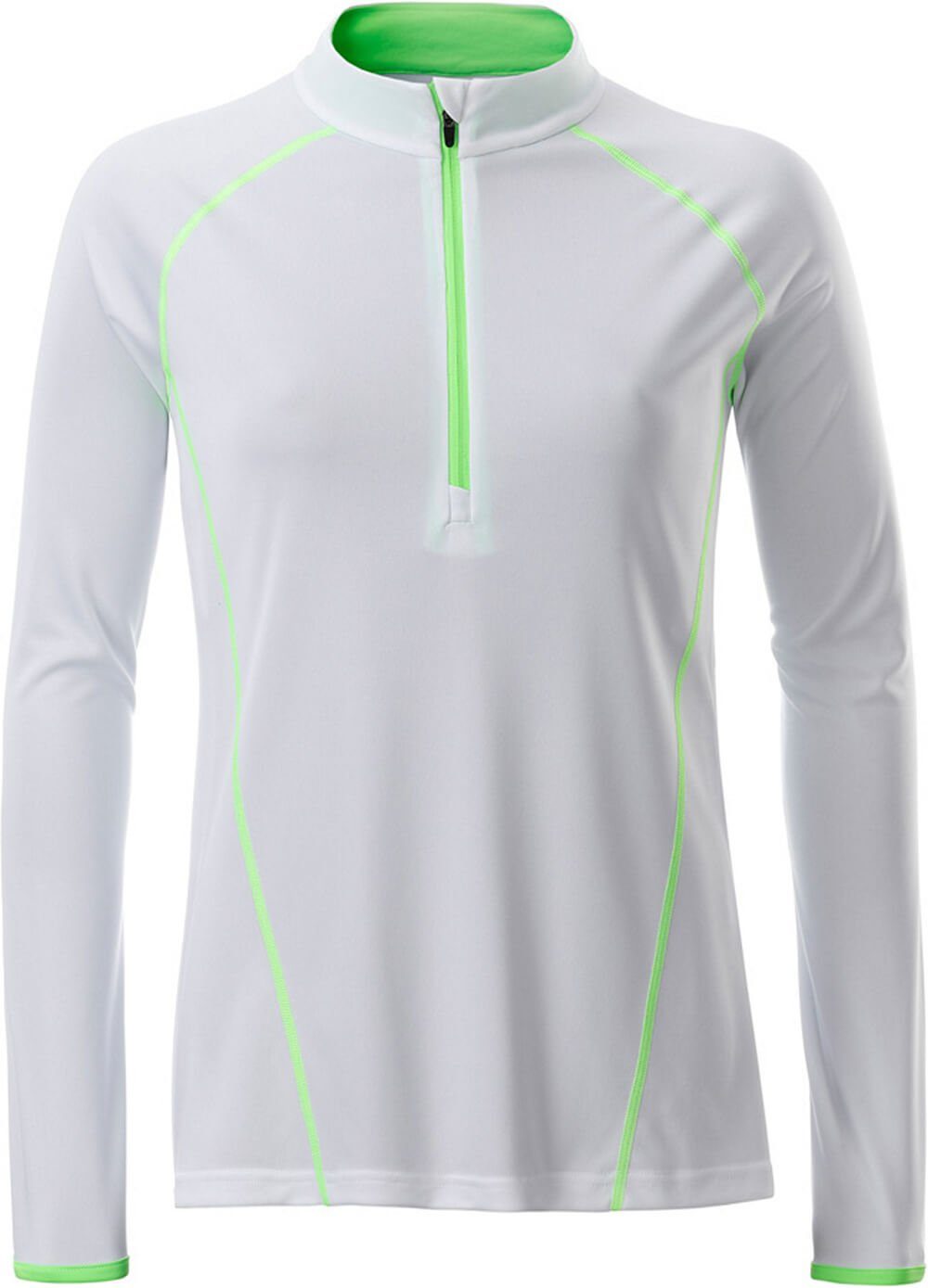 James & Nicholson Funktionsshirt James & Nicholson JN 497 Damen Langarm Funktions-Shirt schnell trocknend white/bright green