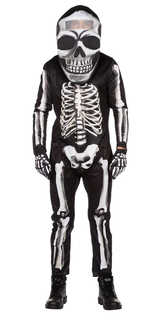 Karneval-Klamotten Zombie-Kostüm Skelett-Overall Knochenanzug Big Head Herren, Horror Herrenkostüm Skelett Halloweenkostüm Knochenmuster Karneval