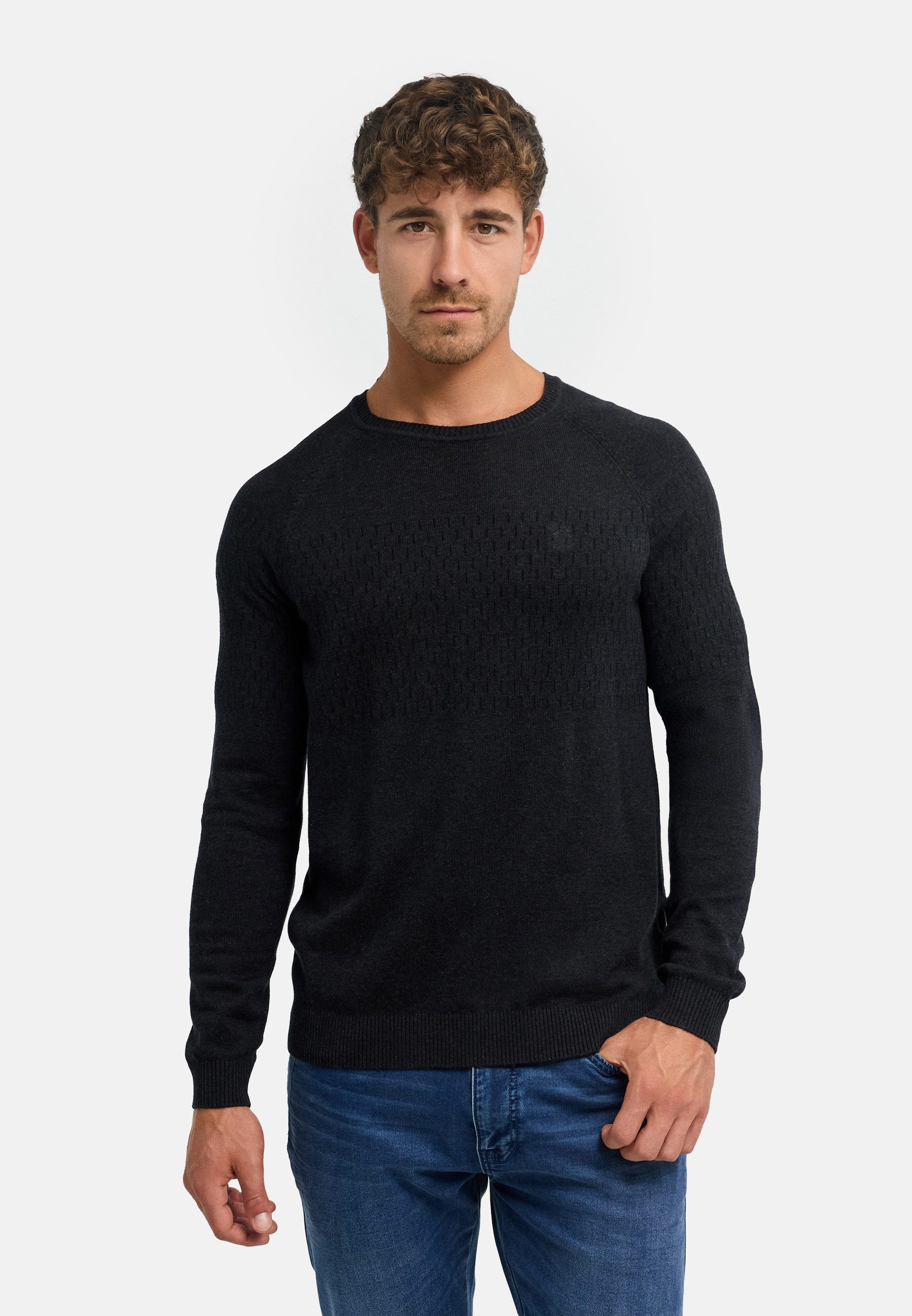 INDICODE Strickpullover INSaelmore mit Rundhalsausschnitt, feines Strickmuster