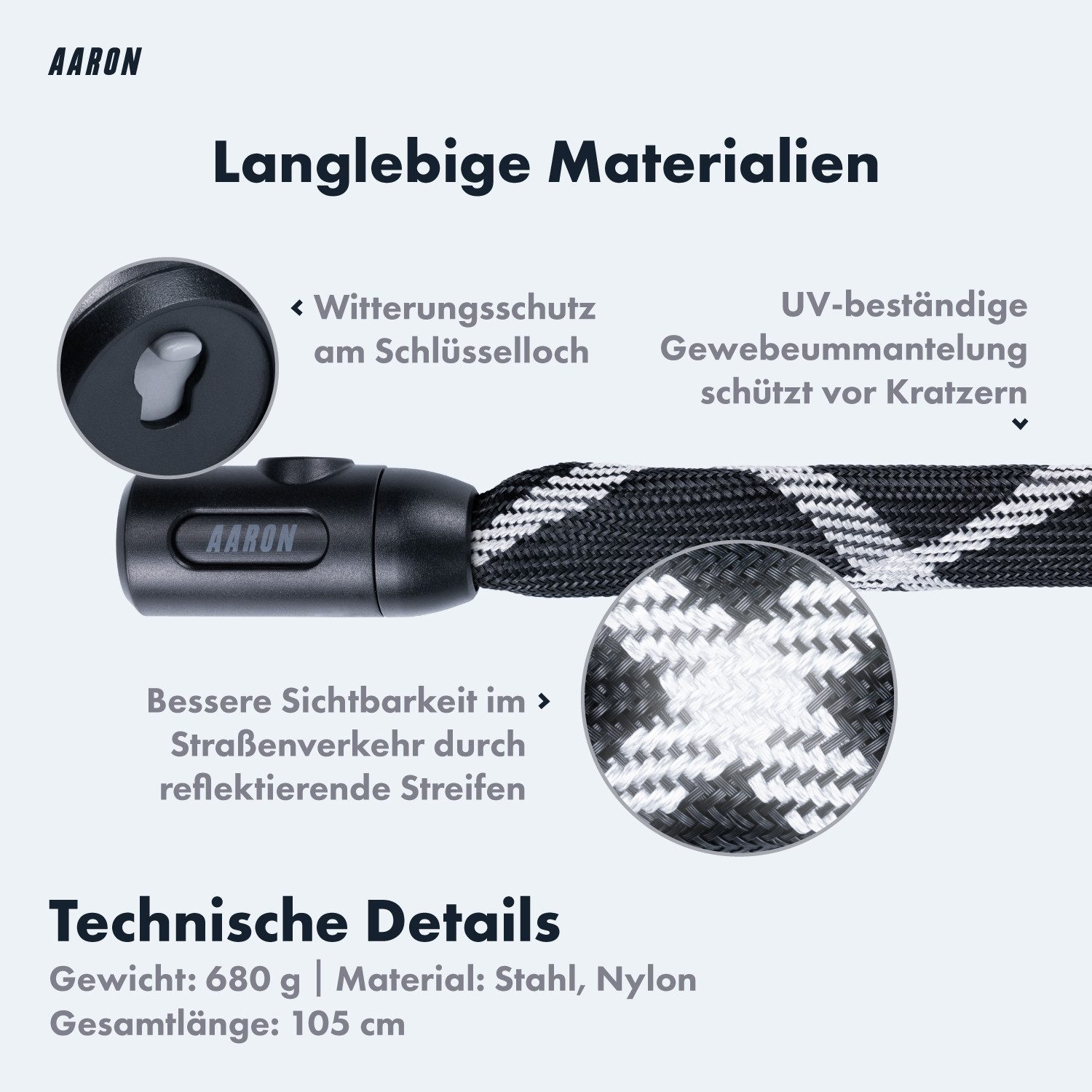 AARON Kettenschloss Cobra Fahrradschloss mit Schlüssel 105 cm Fahrrad Sicherheit