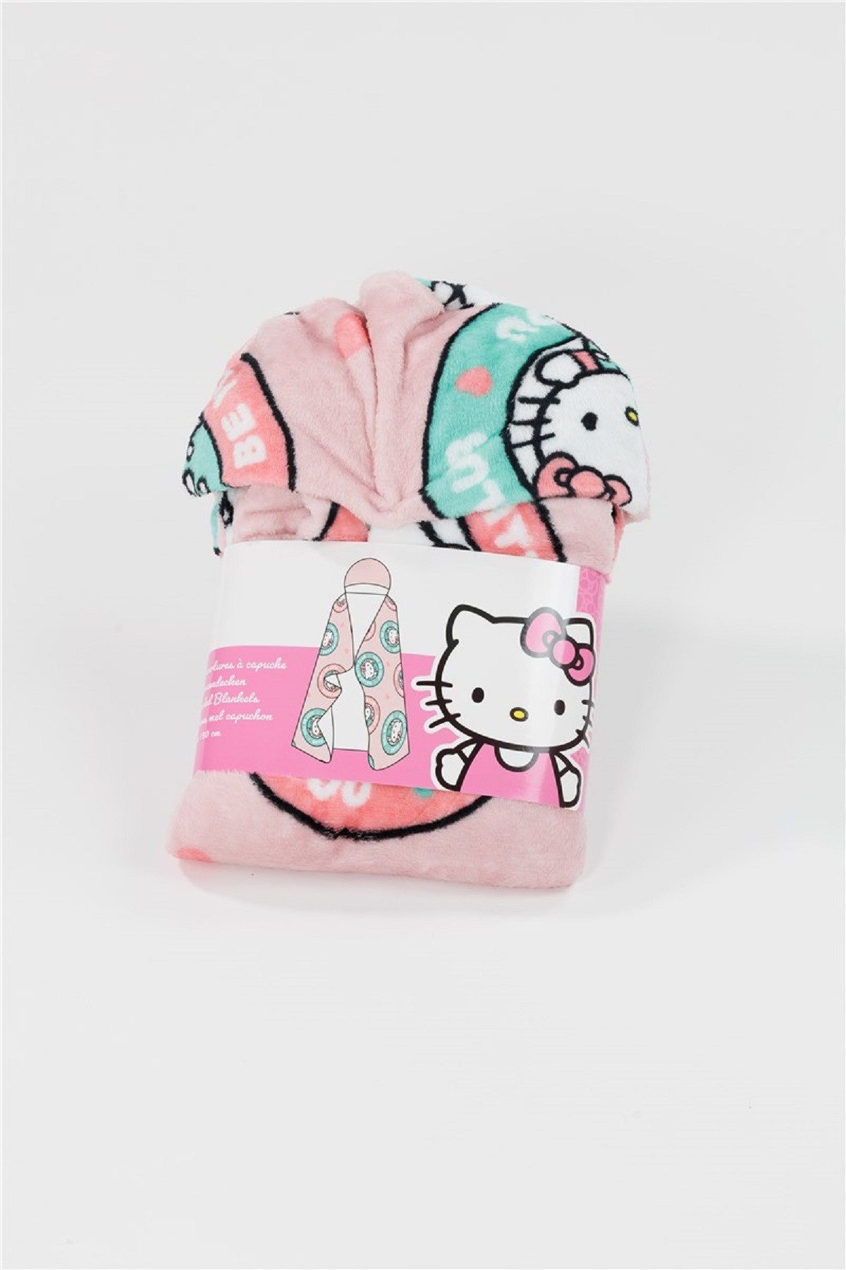 Wohndecke - Kuscheldecke mit Kapuze für Kinder – weich & wärmend – 120x150 cm, Hello Kitty, vielseitig einsetzbar, maximalen Tragekomfort