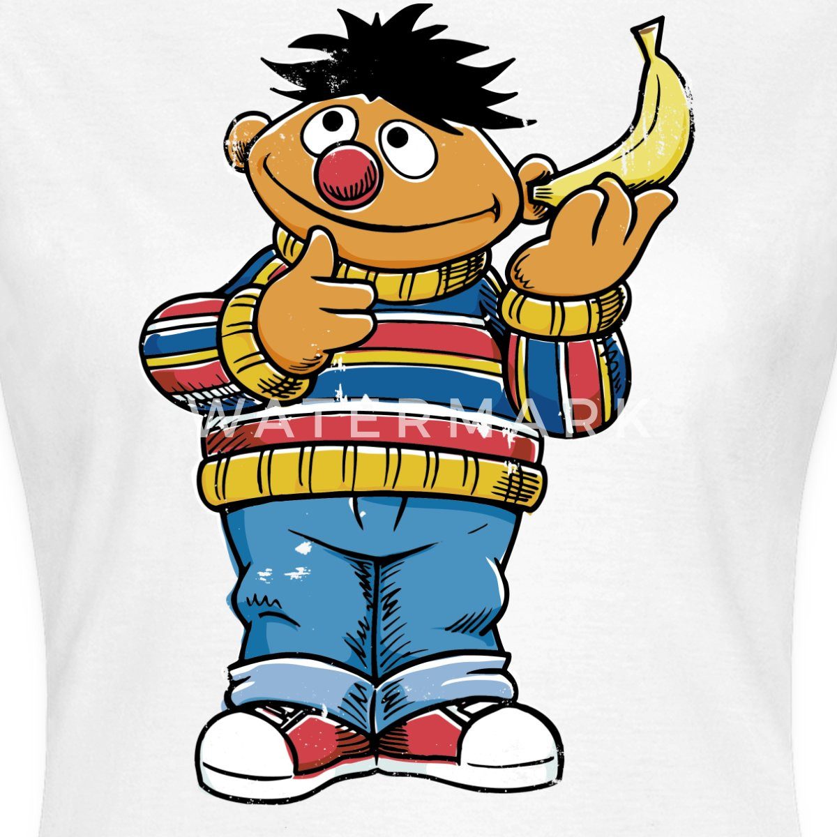 Spreadshirt T-Shirt Sesamstraße Ernie Mit Banane Pose Lustig Used Look Frauen T-Shirt (1-tlg) Slim Fit, fällt klein aus