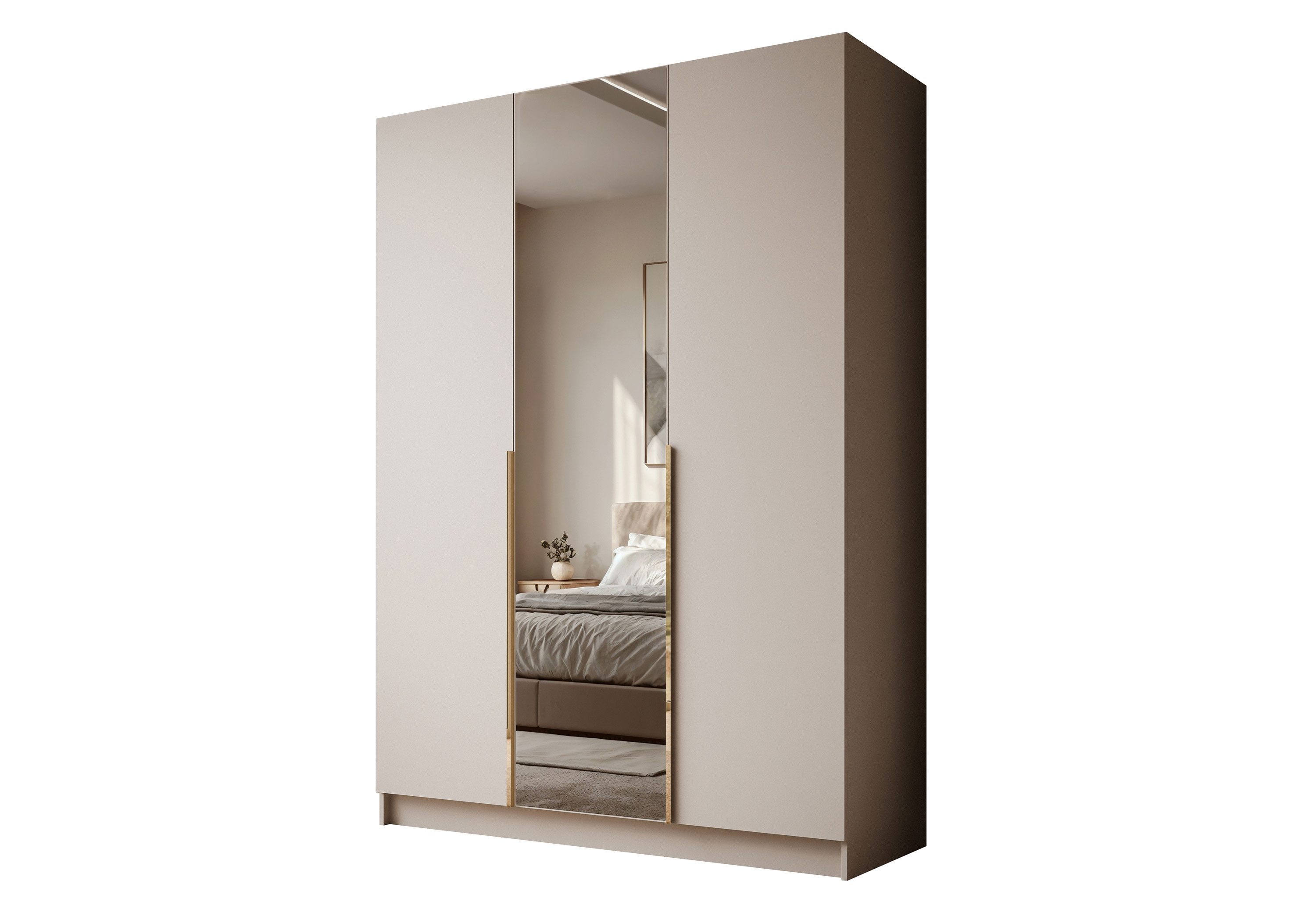 Lookway Kleiderschrank AUREL 3D KASCHMIR mit Spiegel Drehtürenschrank mit 3 Türen 100x210x57 cm
