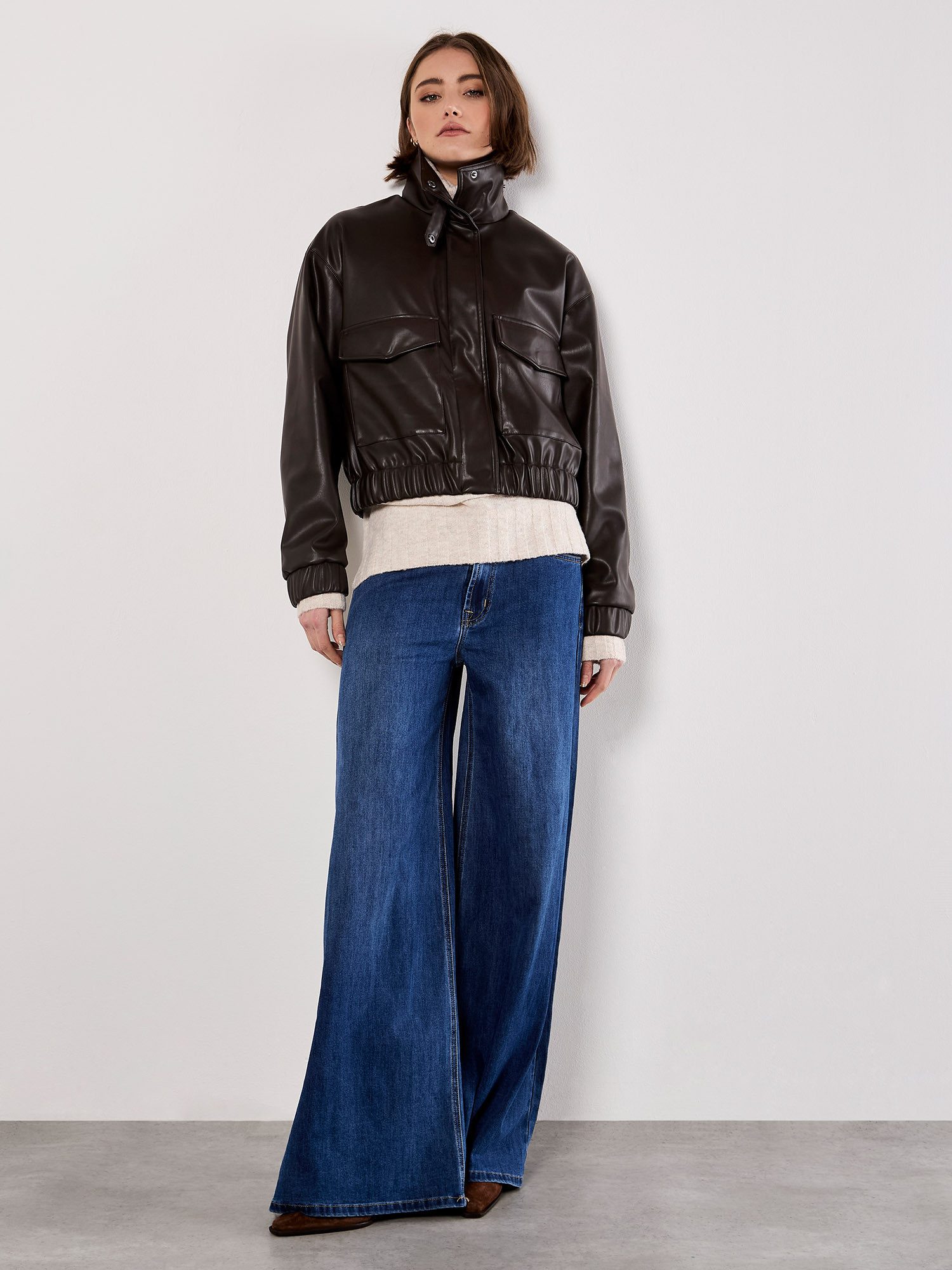 Apricot Bomberjacke Kunstlederjacke mit ausgesetzten Taschen