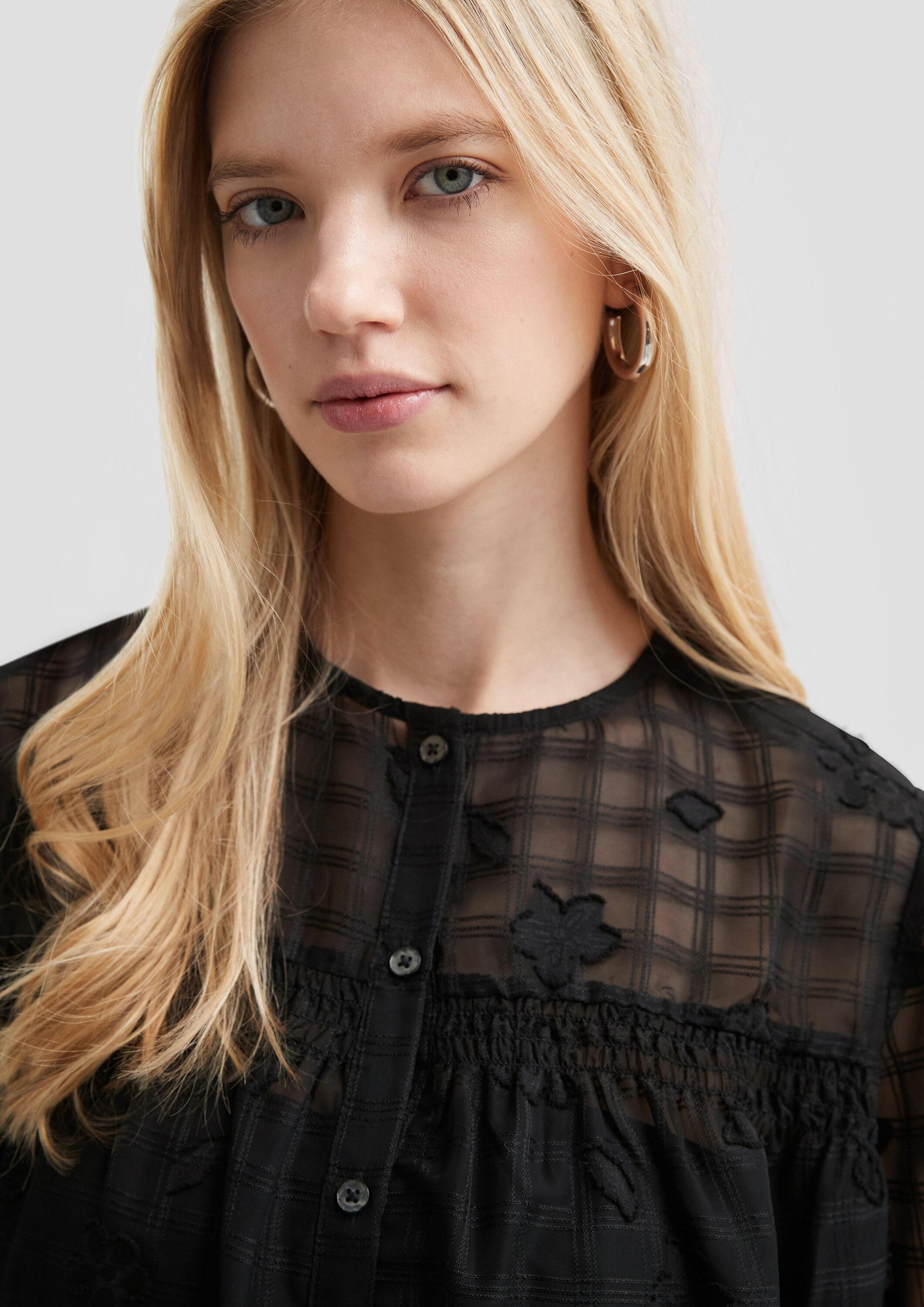 QS Langarmbluse Bluse Leicht transparente Chiffonbluse