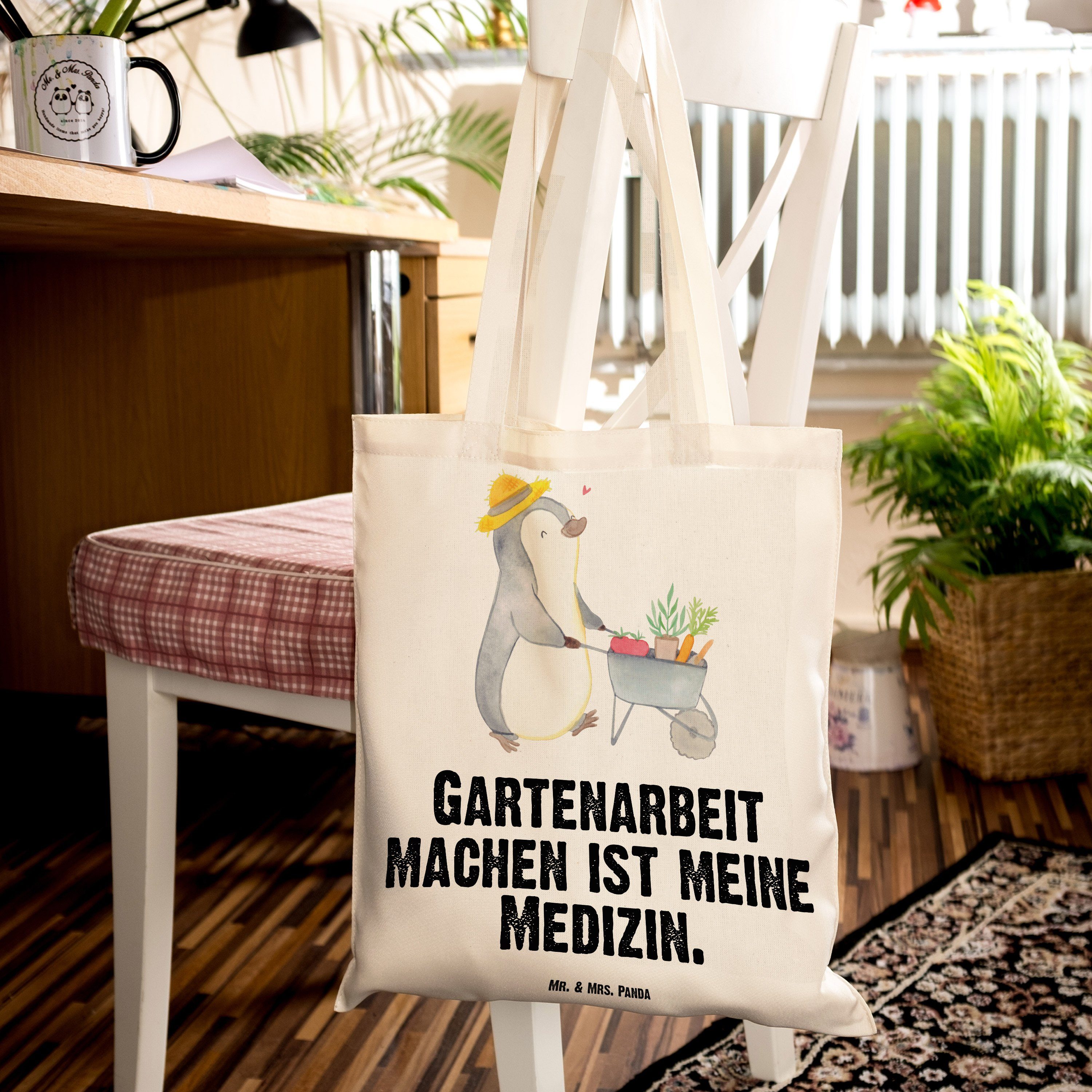 - Gartenarbeit Panda Tragetasche Pinguin Mr. Medizin Mrs. (1-tlg) - Geschenk, Stoffbe Hobby, Transparent &