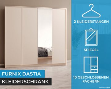 Furnix Kleiderschrank DASTI 220 Schrank geräumig 2 Kleiderstangen und 10 Fächer Beige industriel Design, Spiegeltür, B223,2 x H210 x T55,4 cm, made in Europe