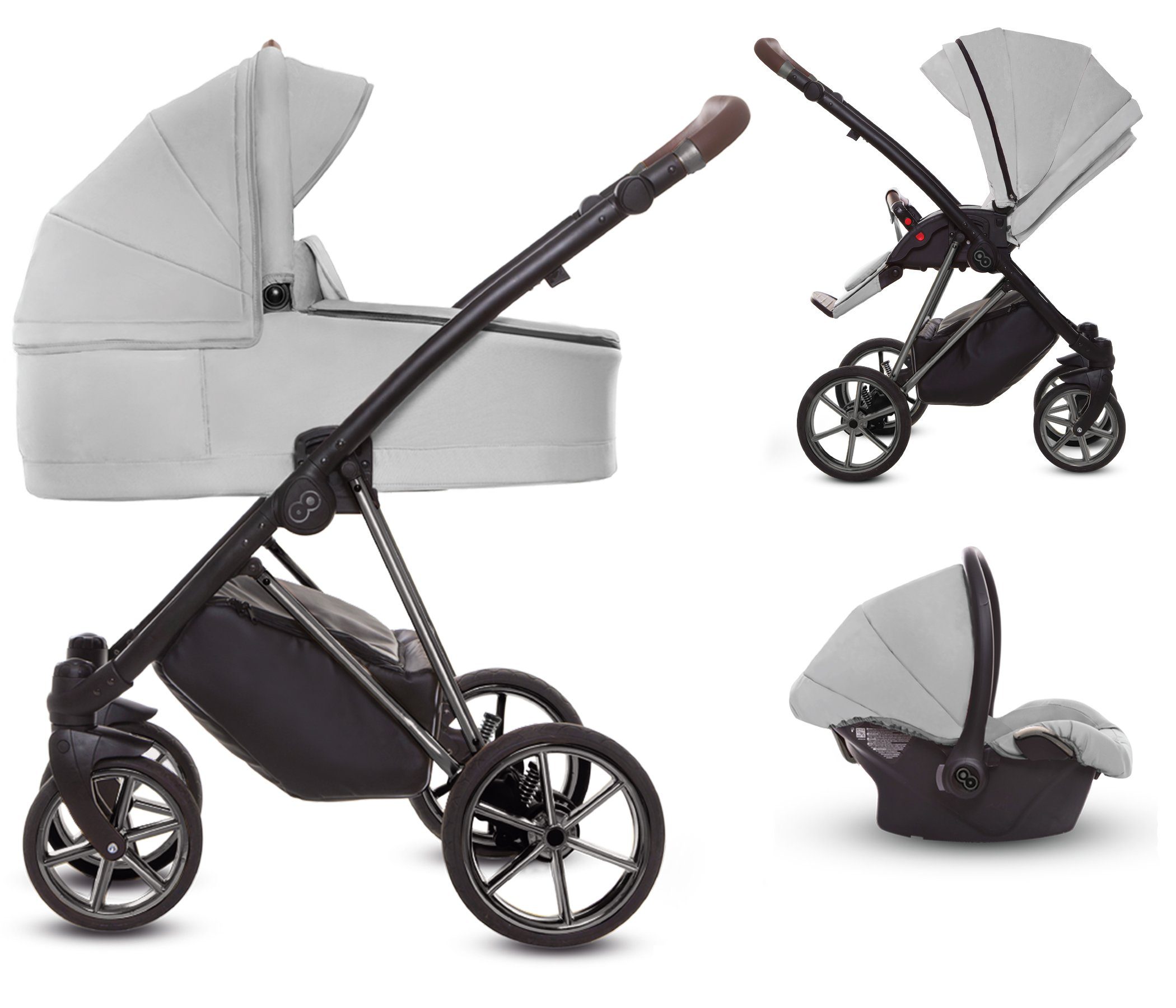 TPFLiving Kombi-Kinderwagen 3 in 1 Musse Ultra, Baby Buggy Babywanne Autositz, großes Zubehör-Set Kinderwagen 3 in 1 Stoff Zen, Gestell Silber Zen | Gestell Silber