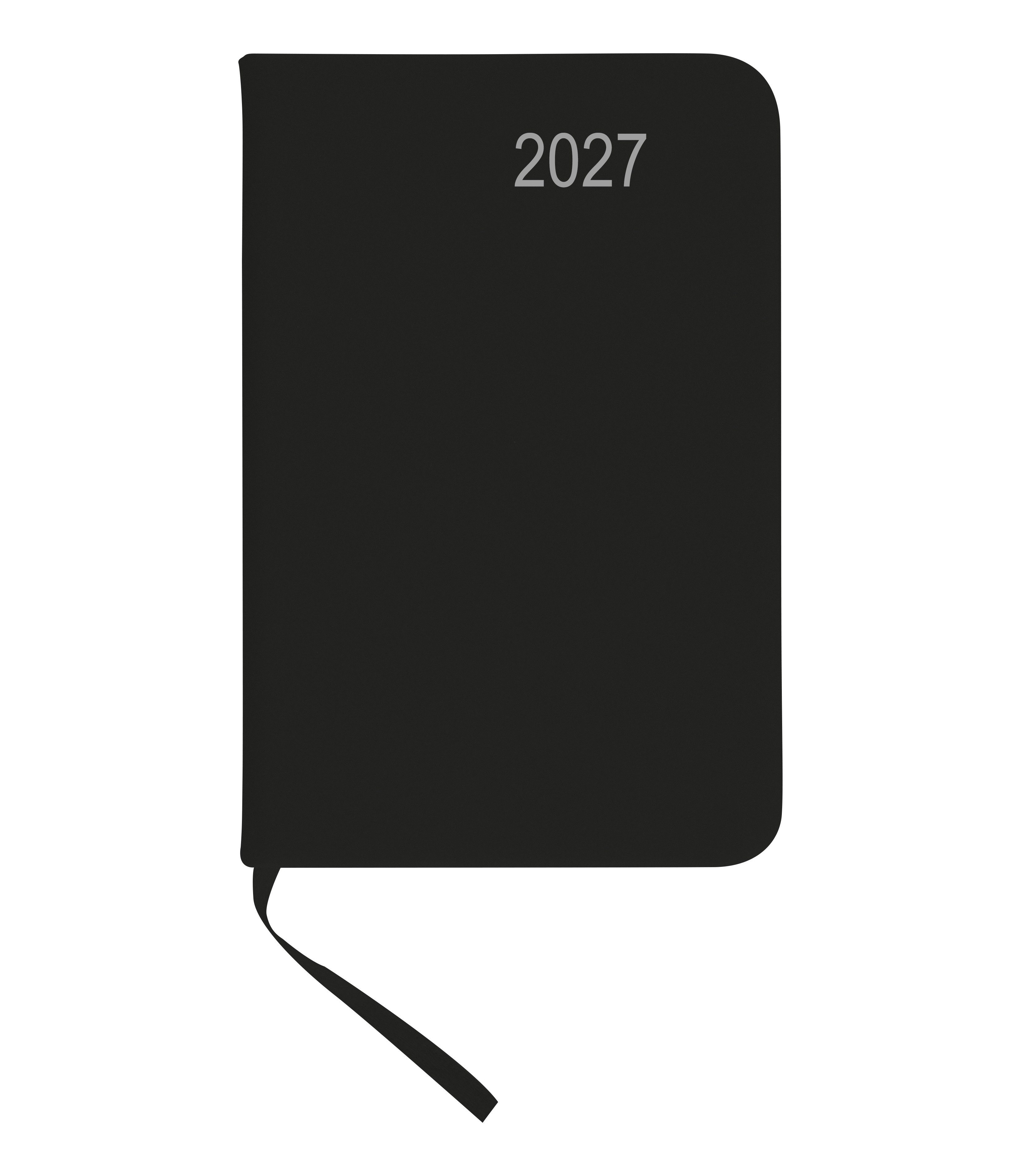 Stylex Schreibwaren Monatskalender Taschenkalender 2027 / ca DIN A7 / mit PU Einband / Farbe: schwarz