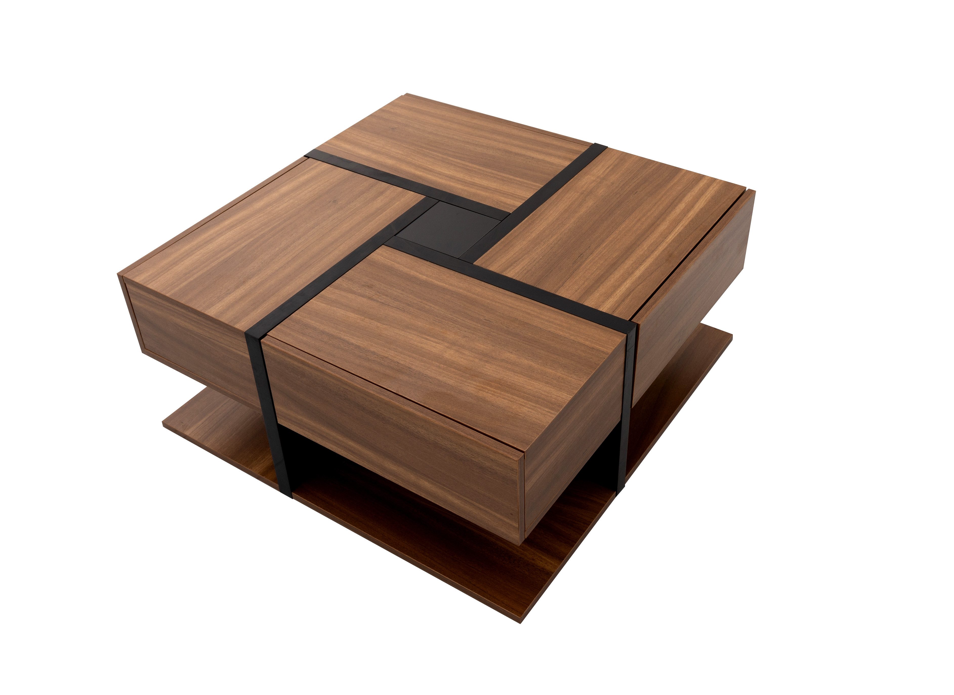 EXTSUD Couchtisch Hochglanz-Couchtisch mit 4 Schubladen – Quadrat & Liniendesign (ein Tisch), einzigartige Farbabstimmung und Liniendesign, Stauraum unten