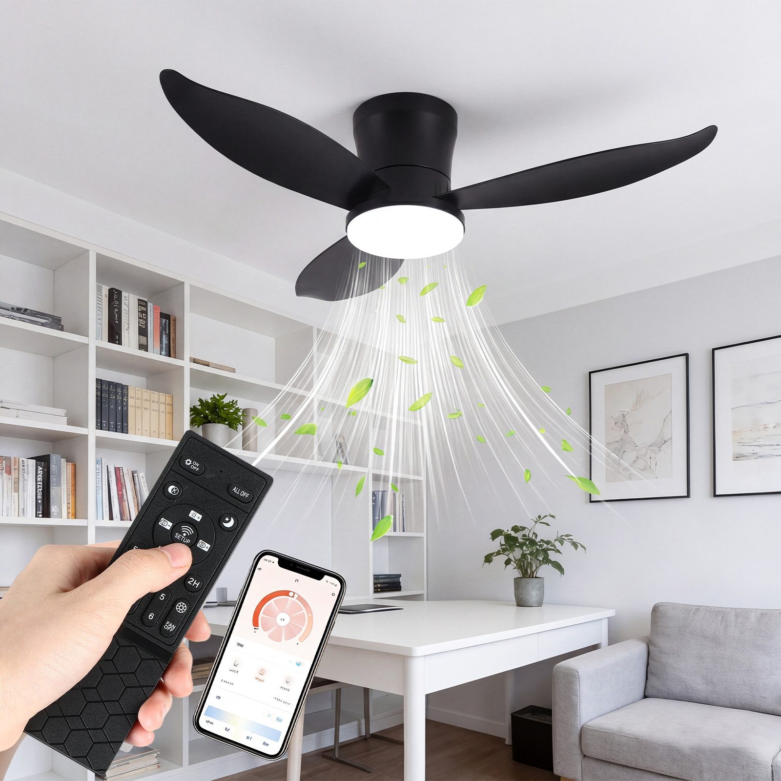 oyajia Deckenventilator Leise Deckenventilator mit Beleuchtung inkl Fernbedienung 95CM, 6 Geschwindigkeiten Timer Vor- & Rücklauf LED dimmbar CCT Nachtlicht