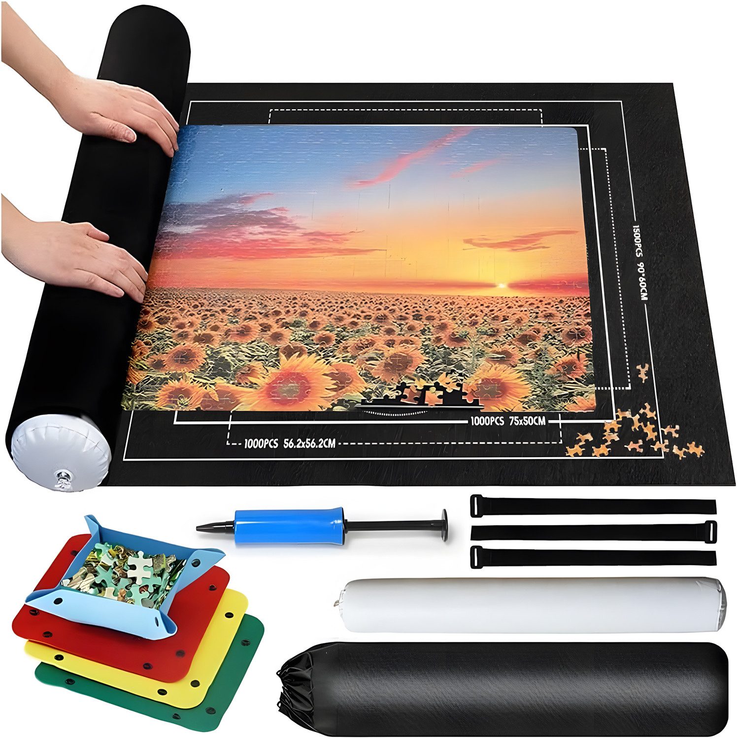 AKKEE Puzzleunterlage 1500/3000 Teile,Tragbare Puzzles Matte, Puzzlematte Rolle Aufblasbar, (1500-tlg), Filzmaterial