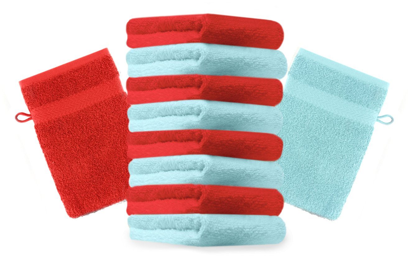 10 Stück 16x21 100% Waschhandschuh cm Baumwolle türkis Set rot Premium Betz Farbe und Waschhandschuhe Waschlappen