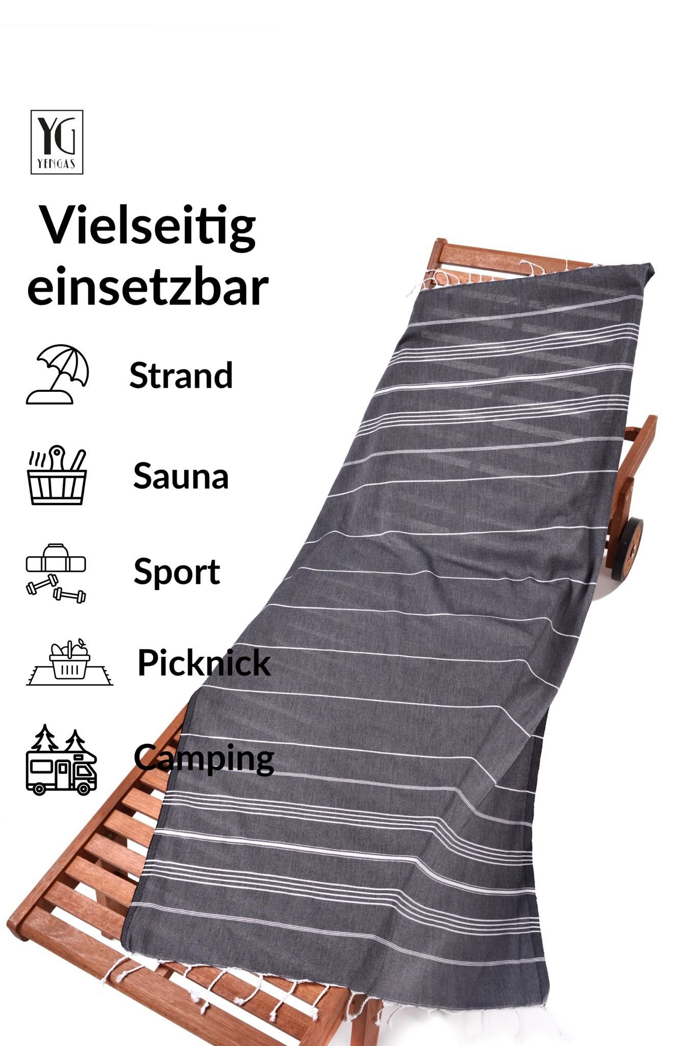 YENGAS Hamamtuch, Saunatuch, Strandtuch, Peshtemal, 95x175cm, günstig online kaufen