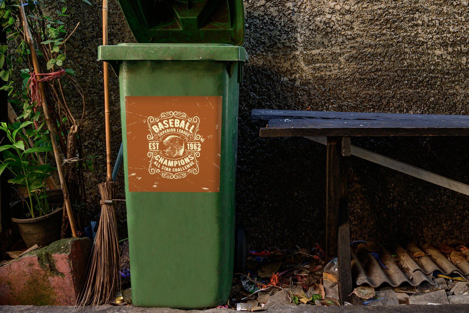- Container, Jahrgang Abfalbehälter MuchoWow Mülltonne, (1 St), Wandsticker Braun Mülleimer-aufkleber, - Baseball Sticker,