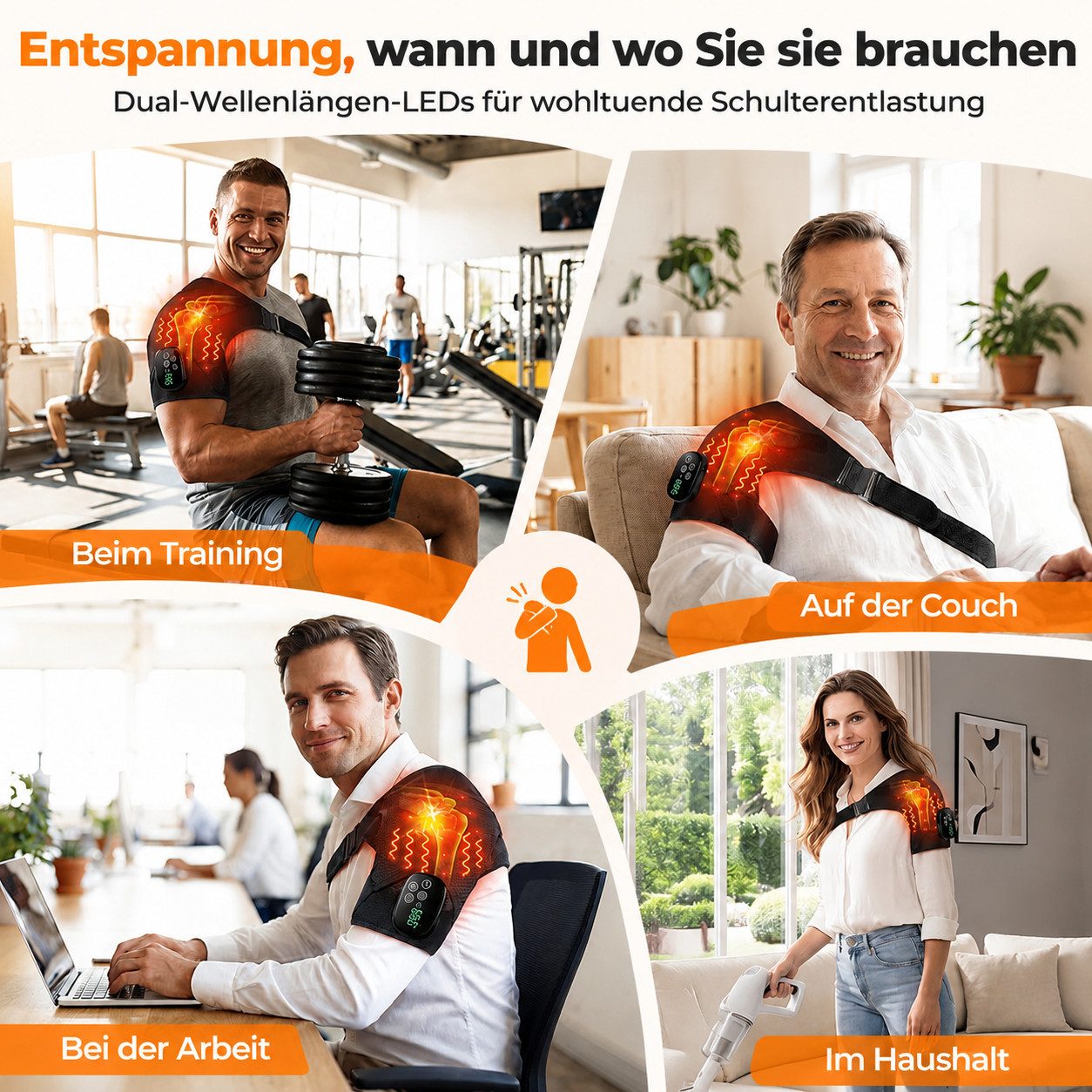 Fyrove Massagegerät Schulterwärmer, Rotlichtbandage mit Vibrationsmassage, Wellnessbandage für Nacken und Schulter, kabellos für Zuhause und Büro, Rotlicht, Nah – Bild 2 von 5