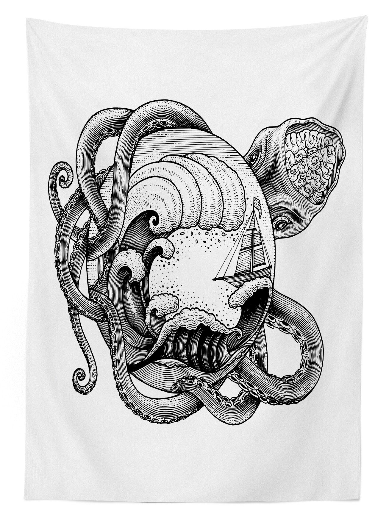 Vintage Tischdecke Octopus geeignet Für Außen Zusammenfassung Tattoo Bereich Klare Abakuhaus den Waschbar Farbfest Nautical Farben,