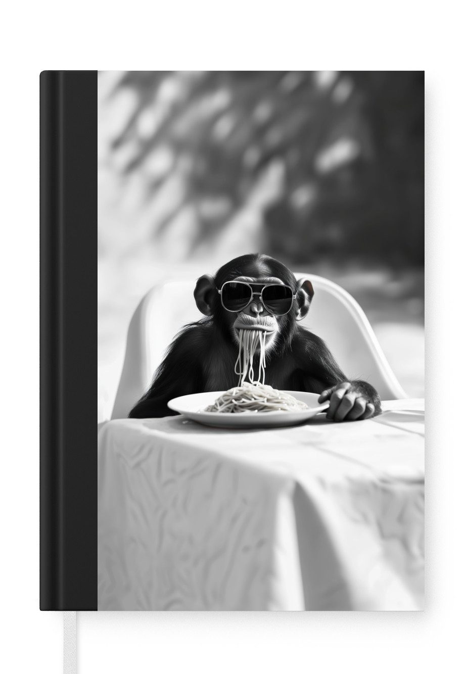 MuchoWow Notizbuch Affe - Spaghetti - Sonnenbrille - Schwarz und weiß - Cool - Tier, Notebook, Notizblock a5, Tagebuch, Journal Liniert