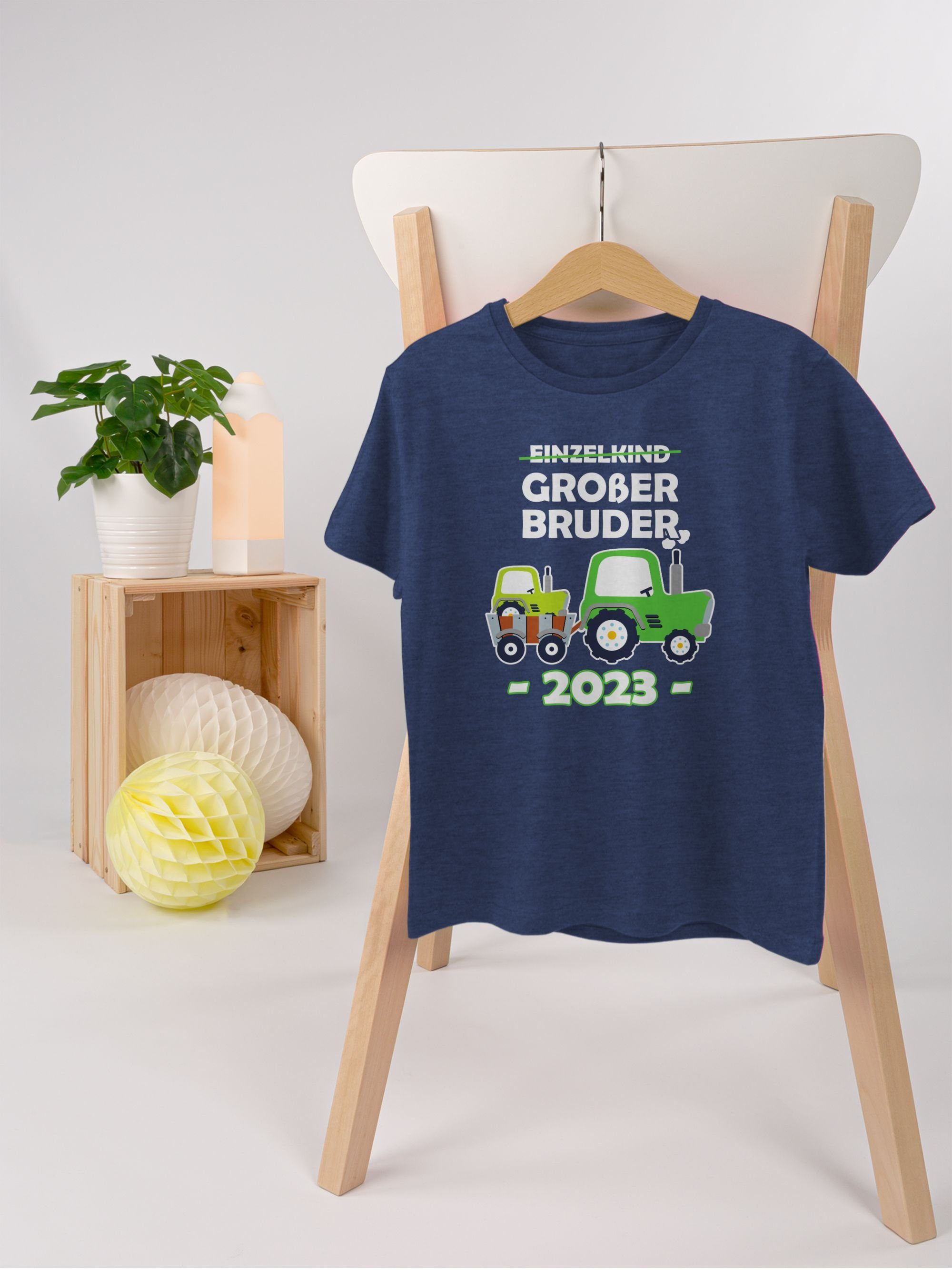 Shirtracer T-Shirt Meliert 2023 Bruder 02 Traktor Großer Einzelkind Bruder Dunkelblau Großer