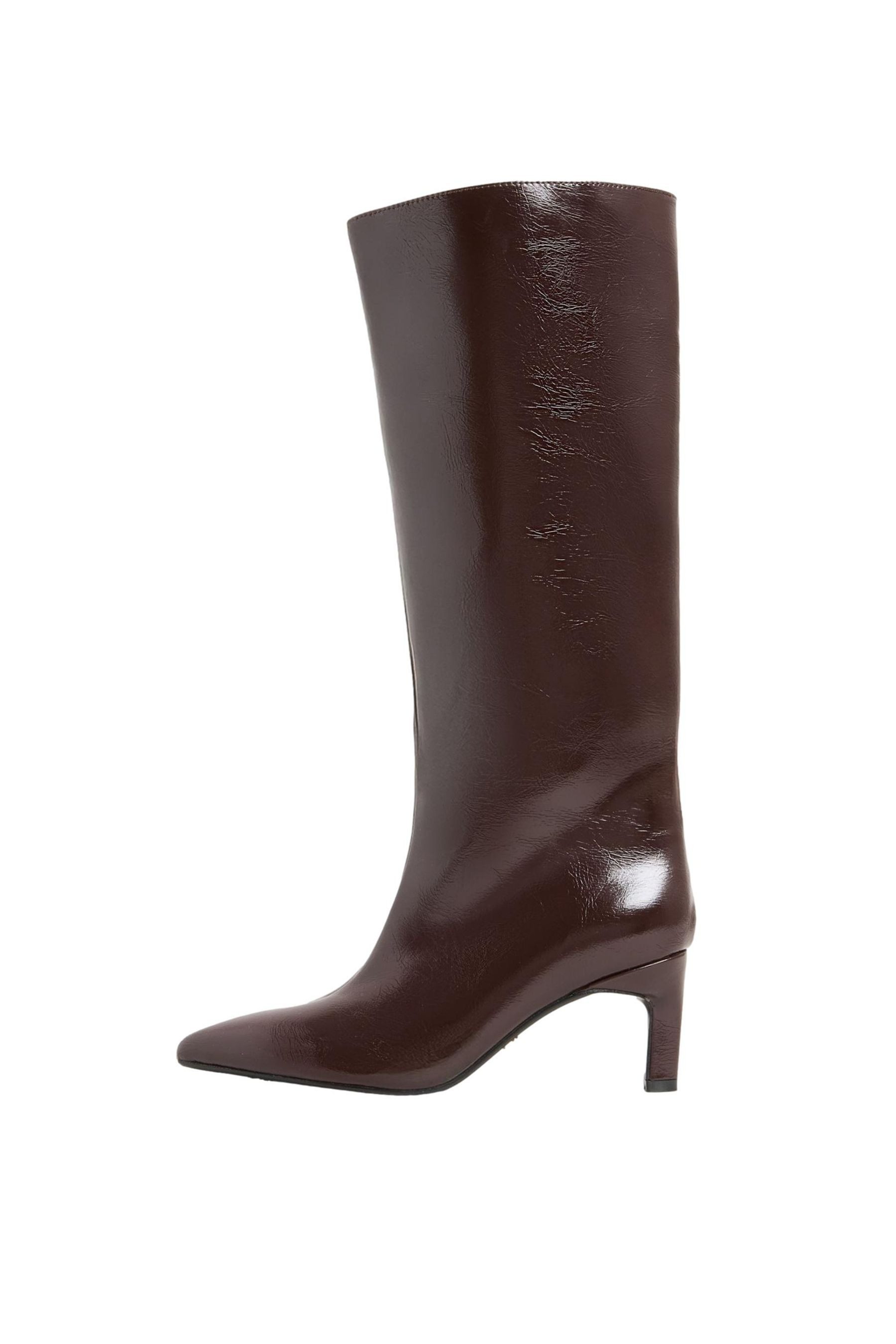 Lipsy Kniehohe Lederstiefel mit Absatz, weit Stiefel