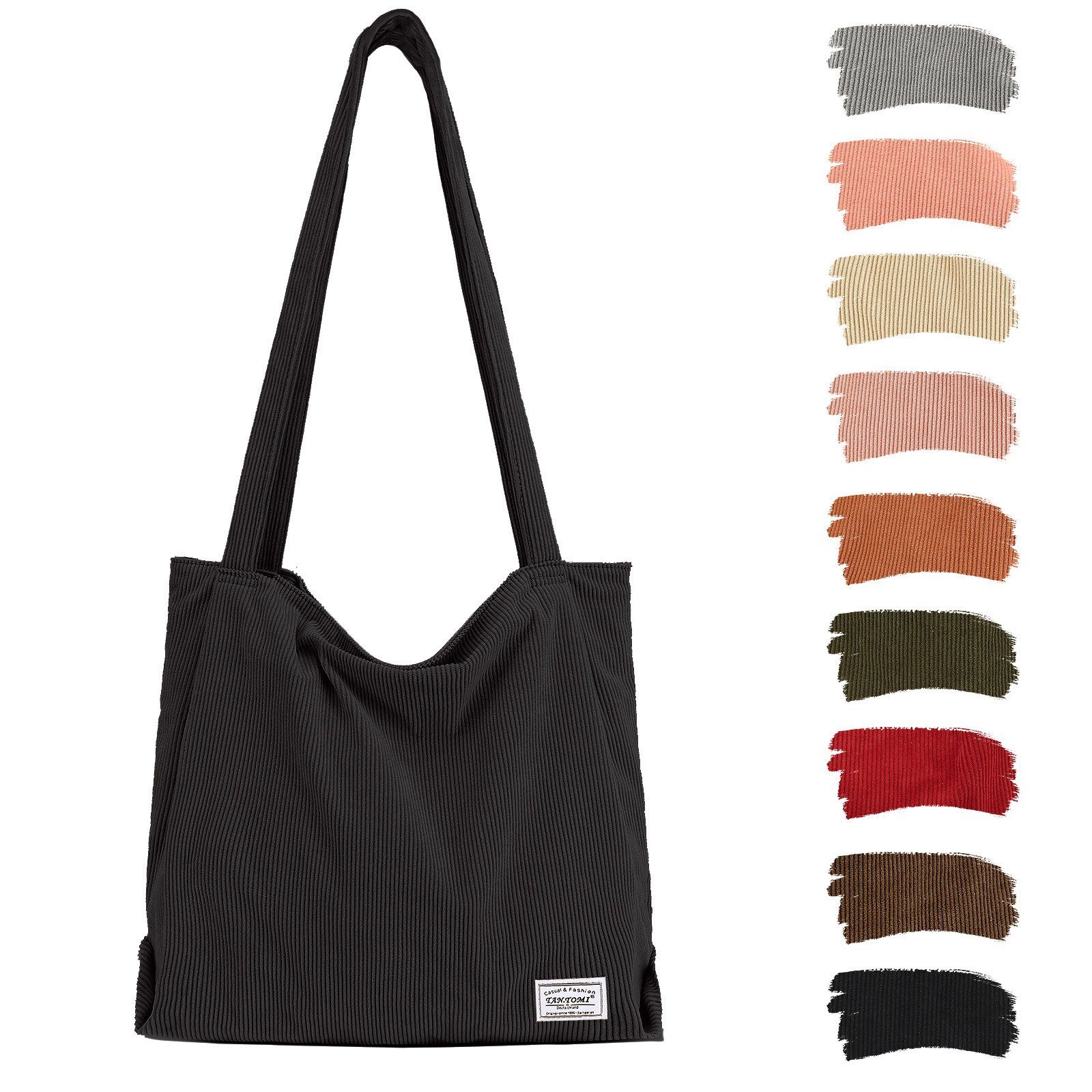 TAN.TOMI Tasche Henkeltasche Reißverschluss-Einkaufstasche Damenhandtasche, Damen, Handtasche, mit Cordtasche Schwarz