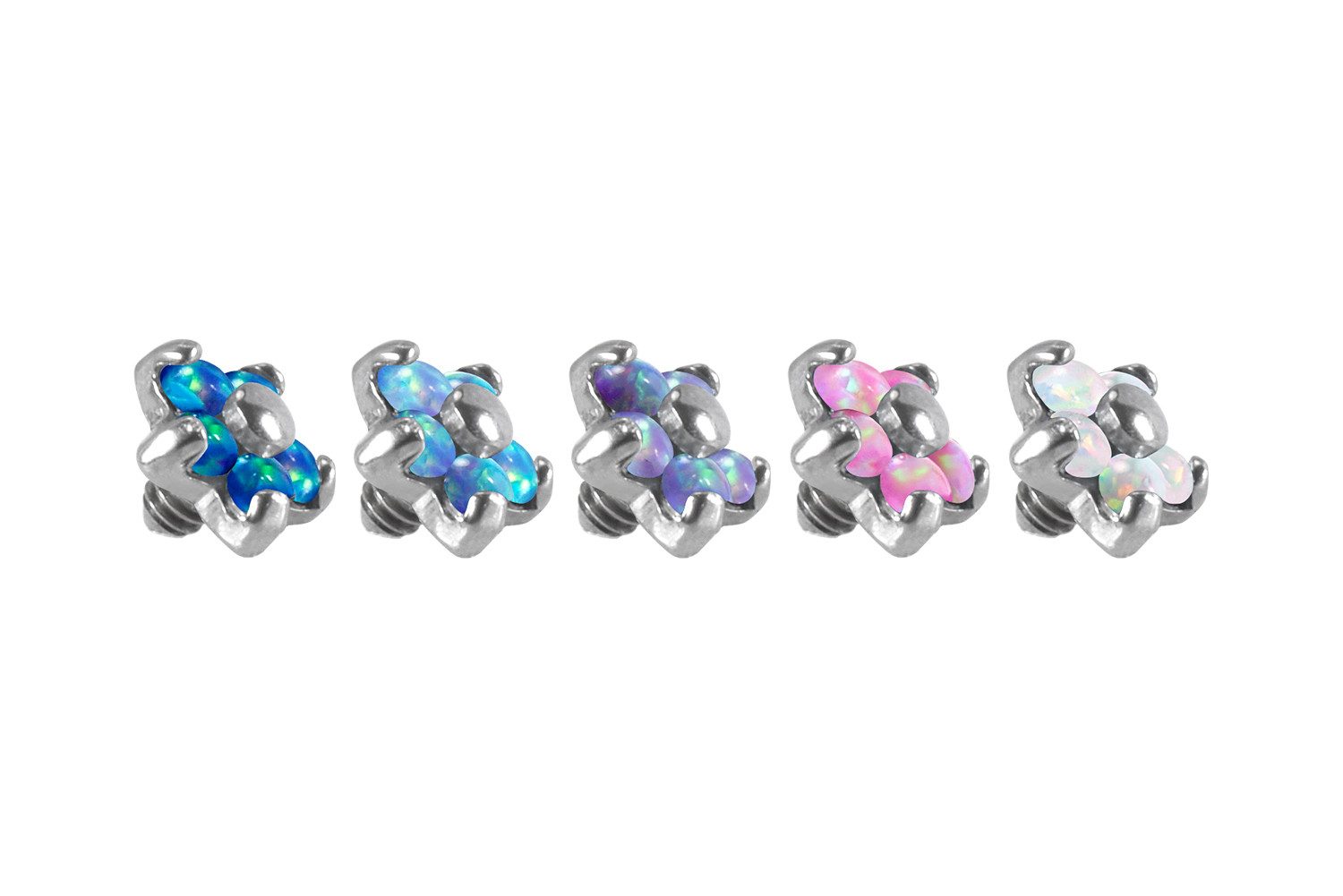 PIERCINGLINE Piercing-Set Titan Dermal Anchoraufsatz BLUME MIT 5 SYNTHETISCHEN OPALEN (Schraub-Aufsätze, 1-tlg)