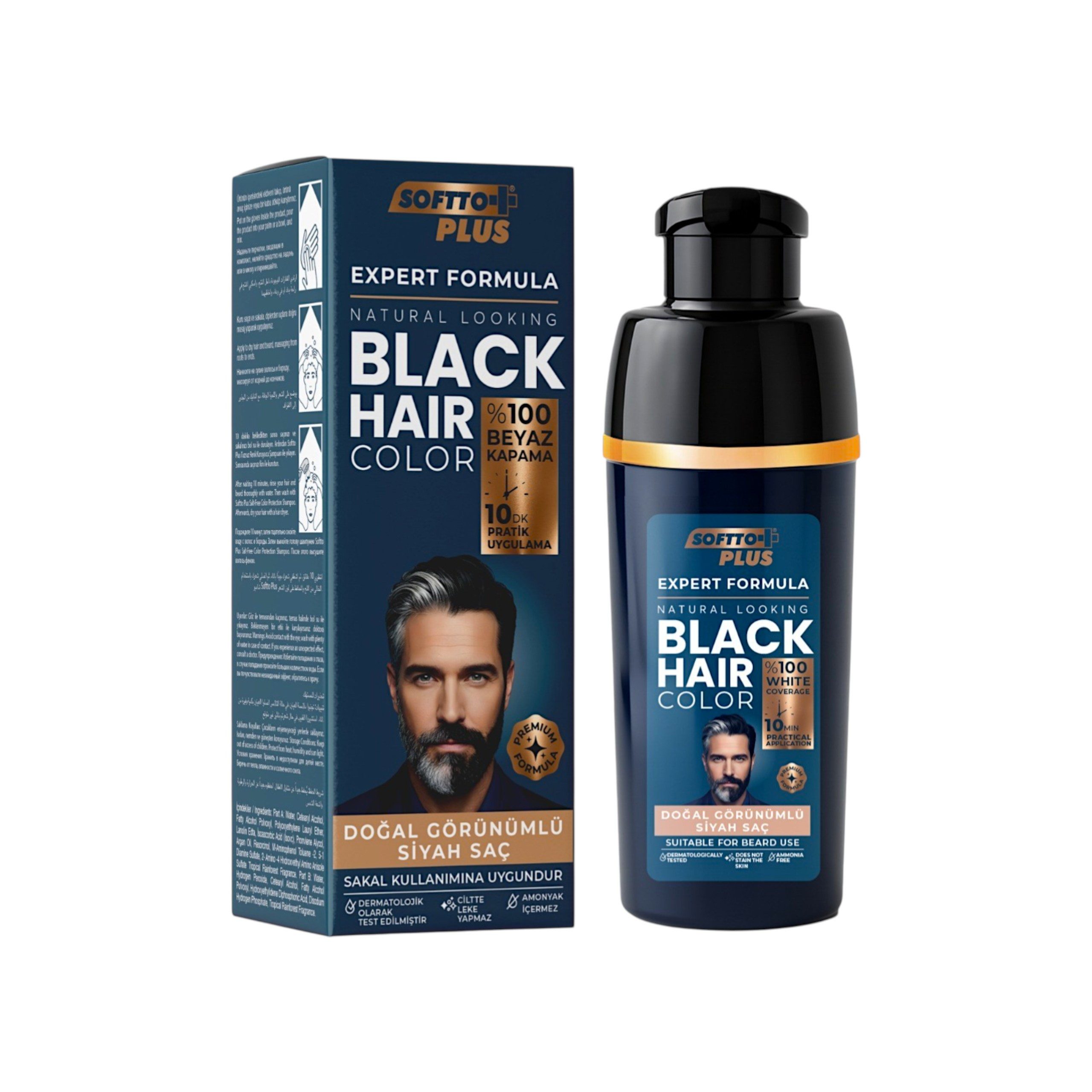 Softto Plus Haarshampoo Expert Men Haar- & Bartfarbe Schwarz – 100% Weißabdeckung, 400 ml