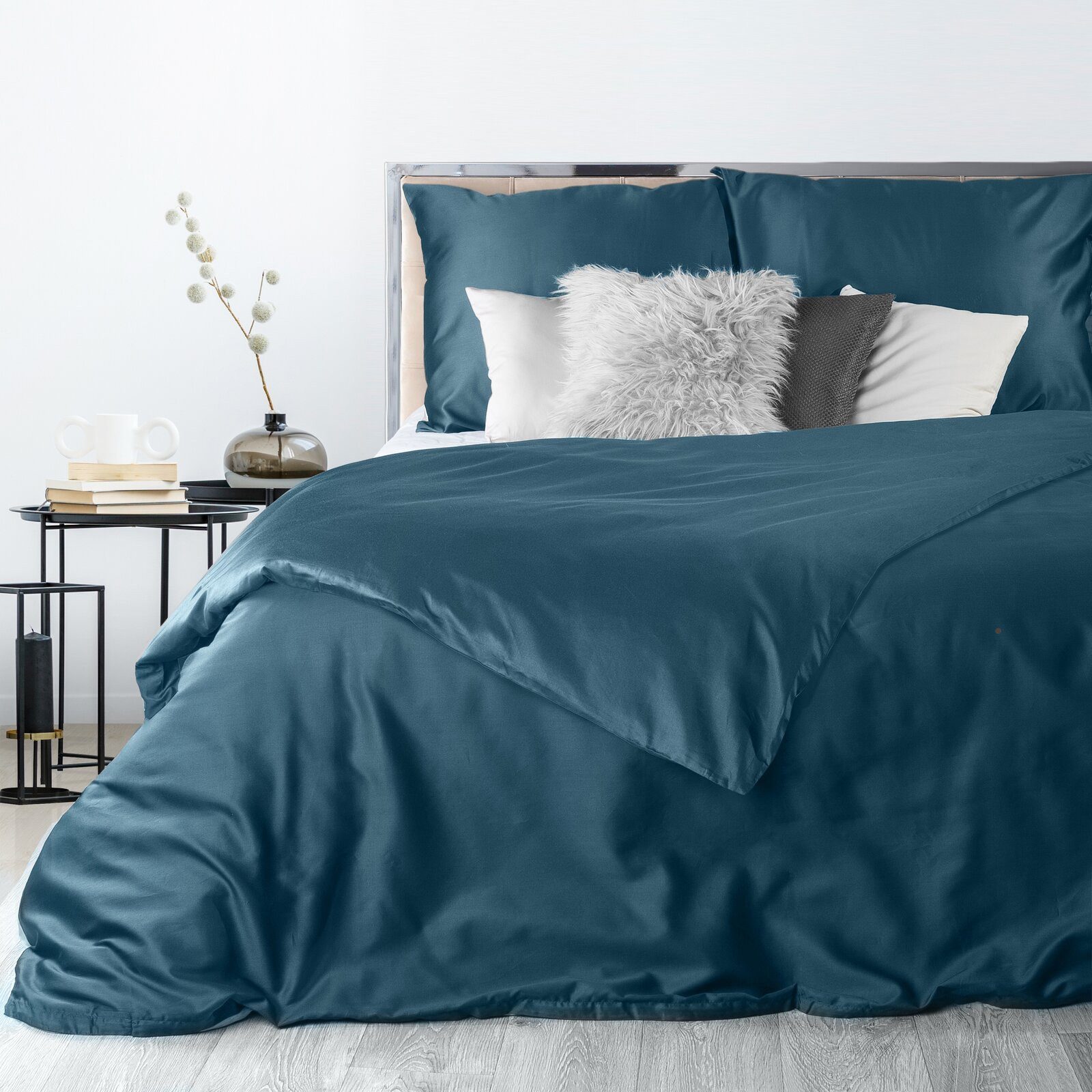 Eurofirany Bettwäsche Bettwäschegarnitur Ehebett mit Seidenglanz Makosatin Satinbaumwolle, 100% Baumwolle, 3 teilig, Baumwolle, Hochwertige Bettwäsche, klassisch, musterlos