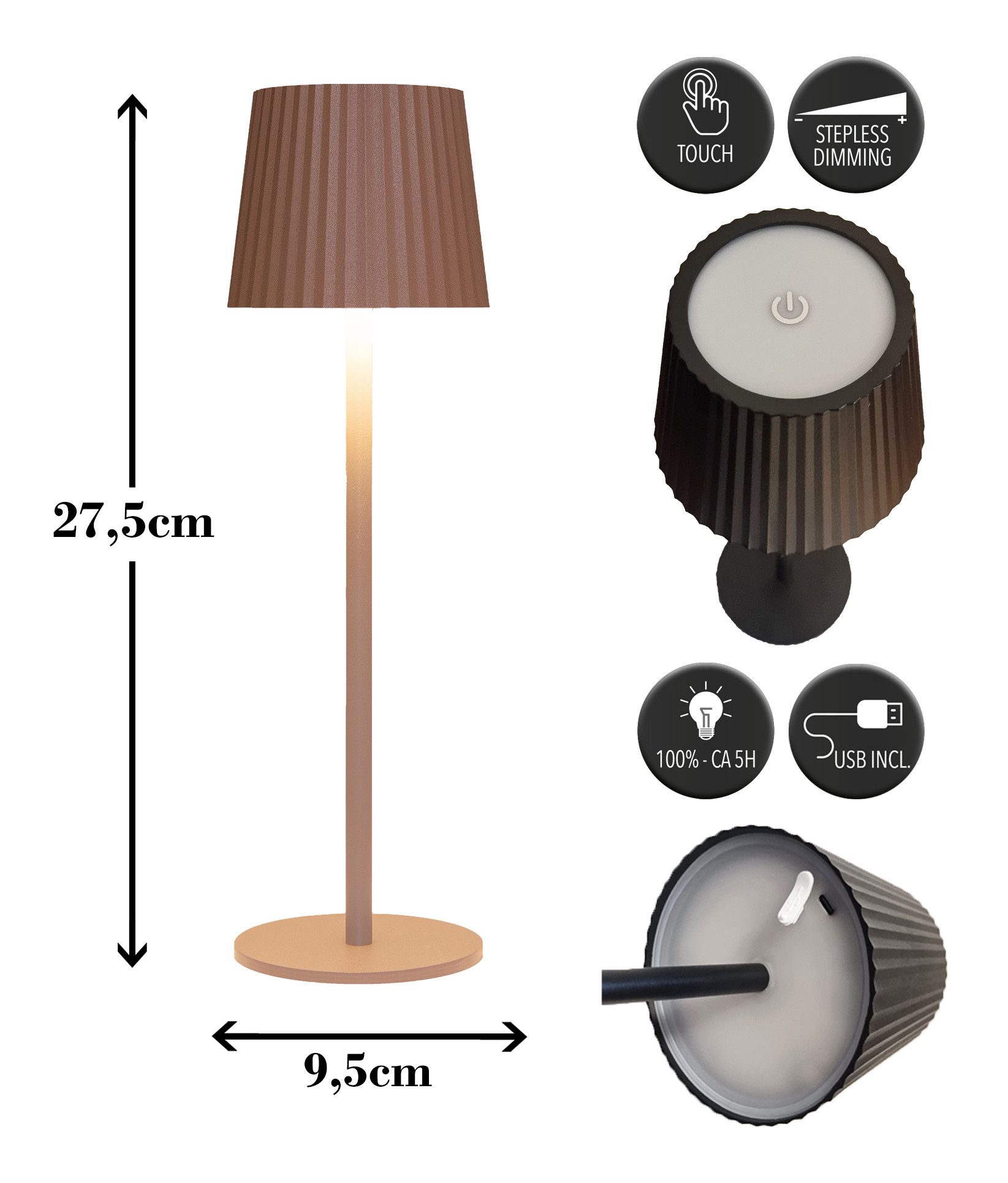 Coen Bakker Deco BV LED Außen-Tischleuchte Touch Tischlampe dimmbar mit Akku, In-/Outdoor, Touch-Funktion, LED fest verbaut, Kaltweiß, Warmweiß, Tageslichtweiß – Bild 2 von 5
